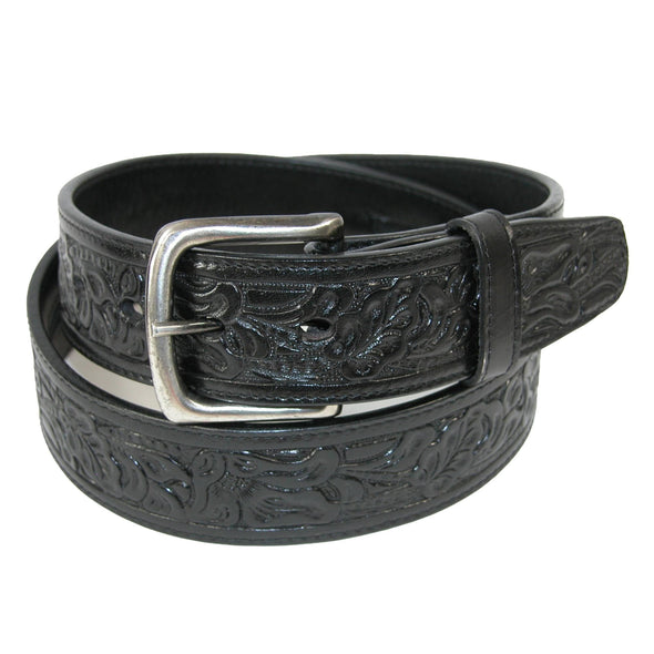 Embossed Leather Money Belt with Removable Buckle