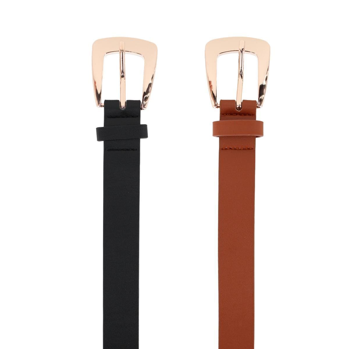 CTM® Women's Plus Size Modern Cowboy Buckle Belt (Pack of 2 Colors) - Black & Cognac