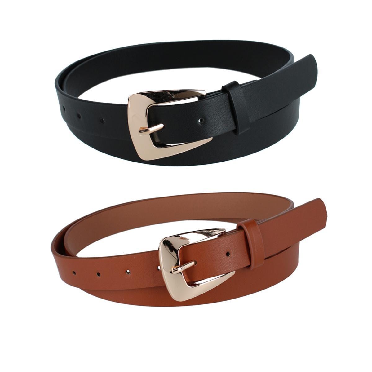 CTM® Women's Plus Size Modern Cowboy Buckle Belt (Pack of 2 Colors) - Women's Plus Size Modern Cowboy Buckle Belt (Pack of 2 Colors)