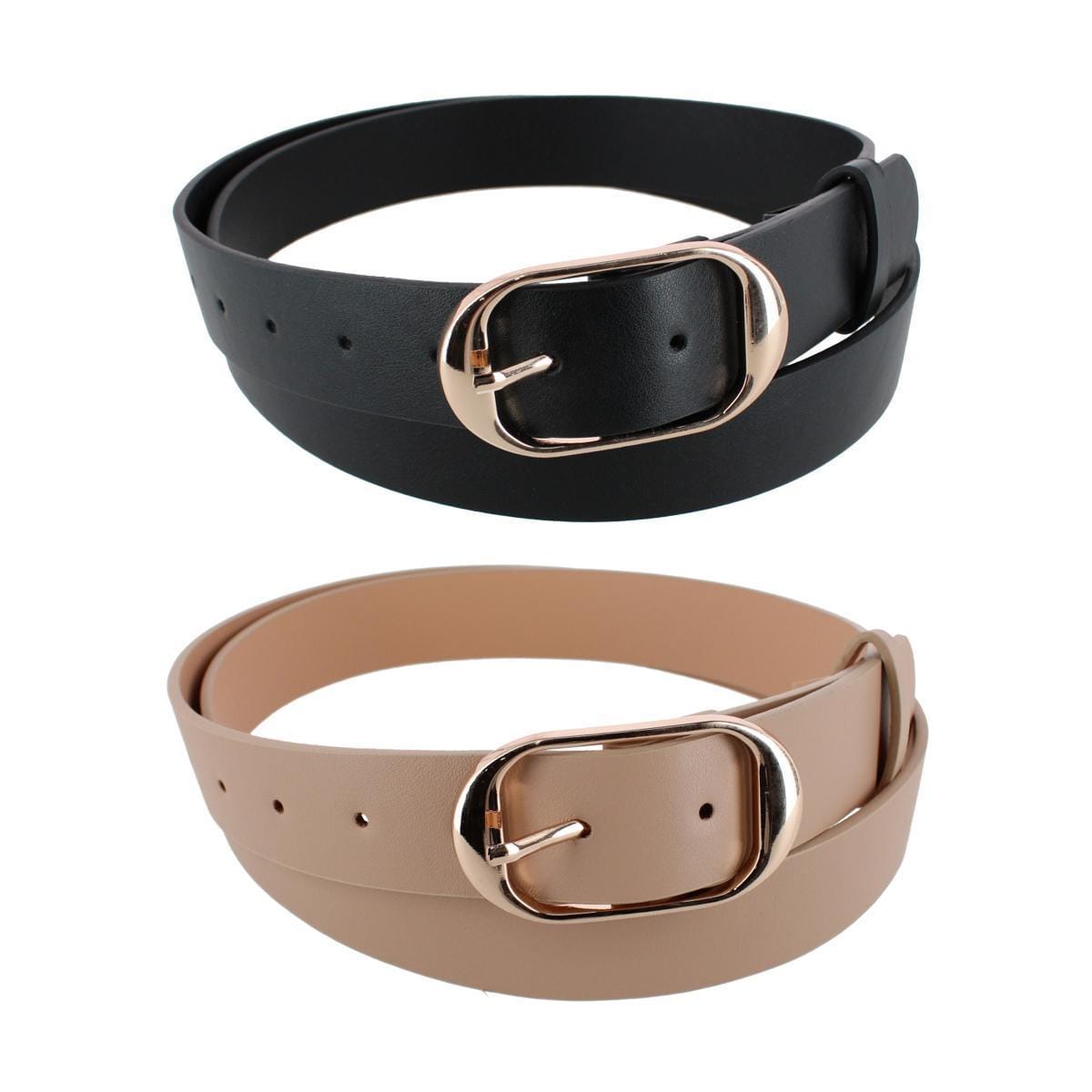 CTM® Women's Plus Size Belt with Centerbar Buckle (Pack of 2 Colors) - Black & Beige