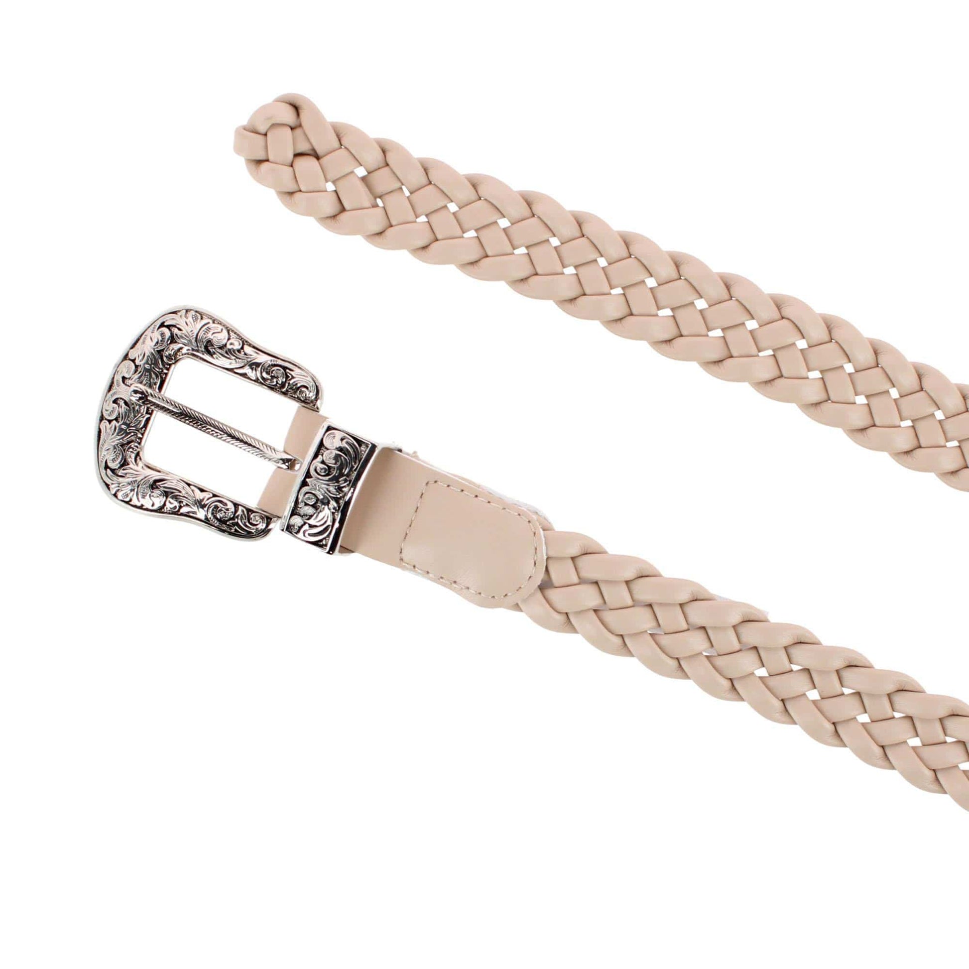 CTM® Women's Plus Size Western Buckle Braided Synthetic Belt - Taupe