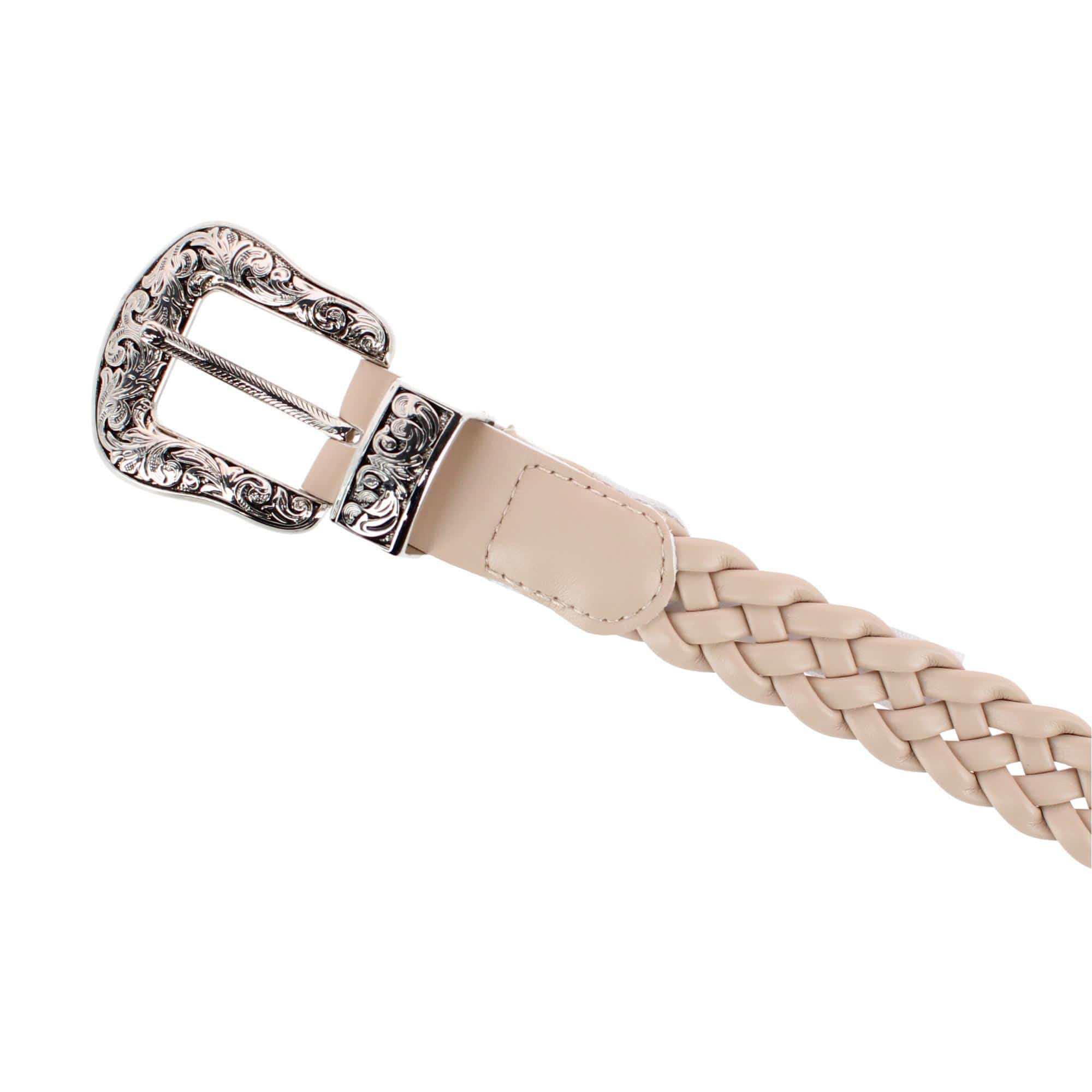 CTM® Women's Plus Size Western Buckle Braided Synthetic Belt - Taupe