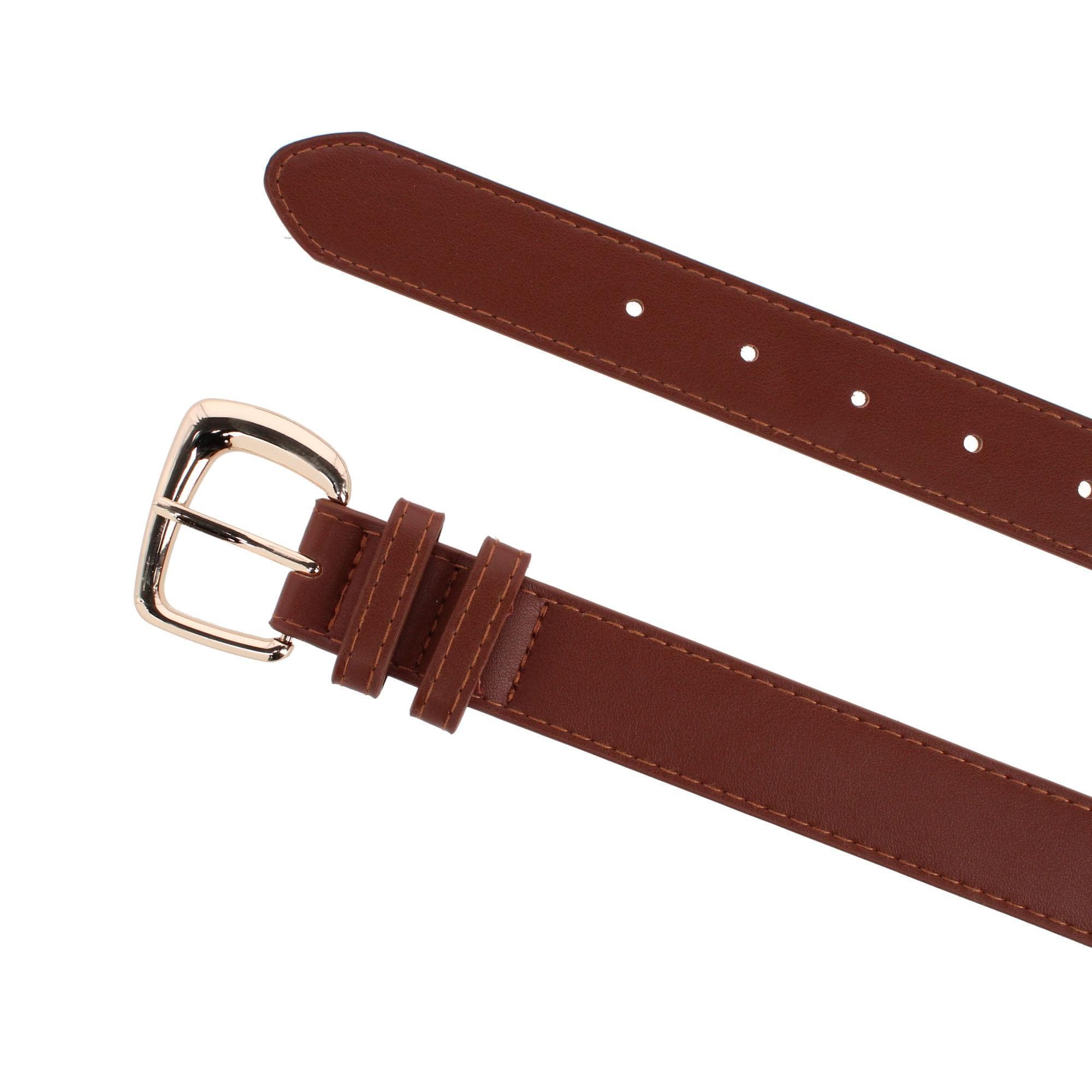 CTM® Women's Plus Size Double Loop Synthetic Leather Belt - Dark Cognac