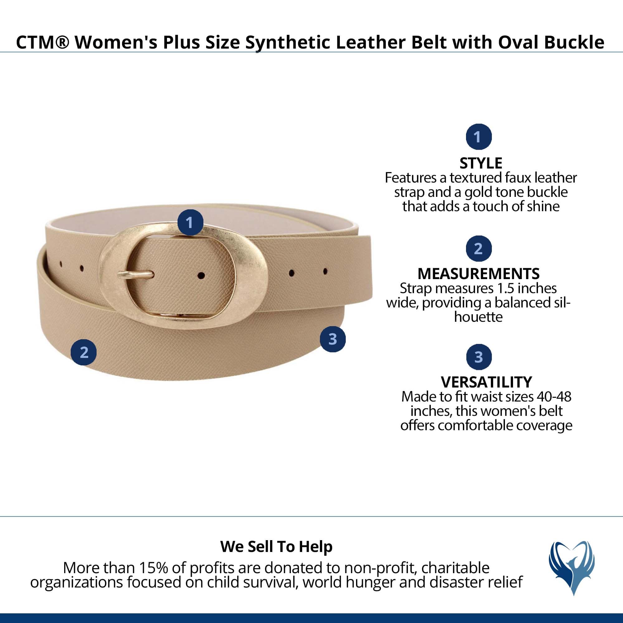 CTM® Women's Plus Size Synthetic Leather Belt with Oval Buckle - Camel
