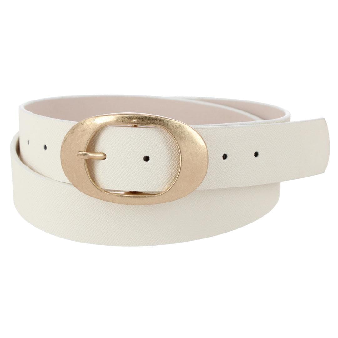 CTM® Women's Plus Size Synthetic Leather Belt with Oval Buckle - Ivory