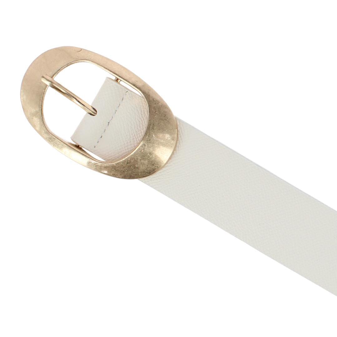 CTM® Women's Plus Size Synthetic Leather Belt with Oval Buckle - Ivory