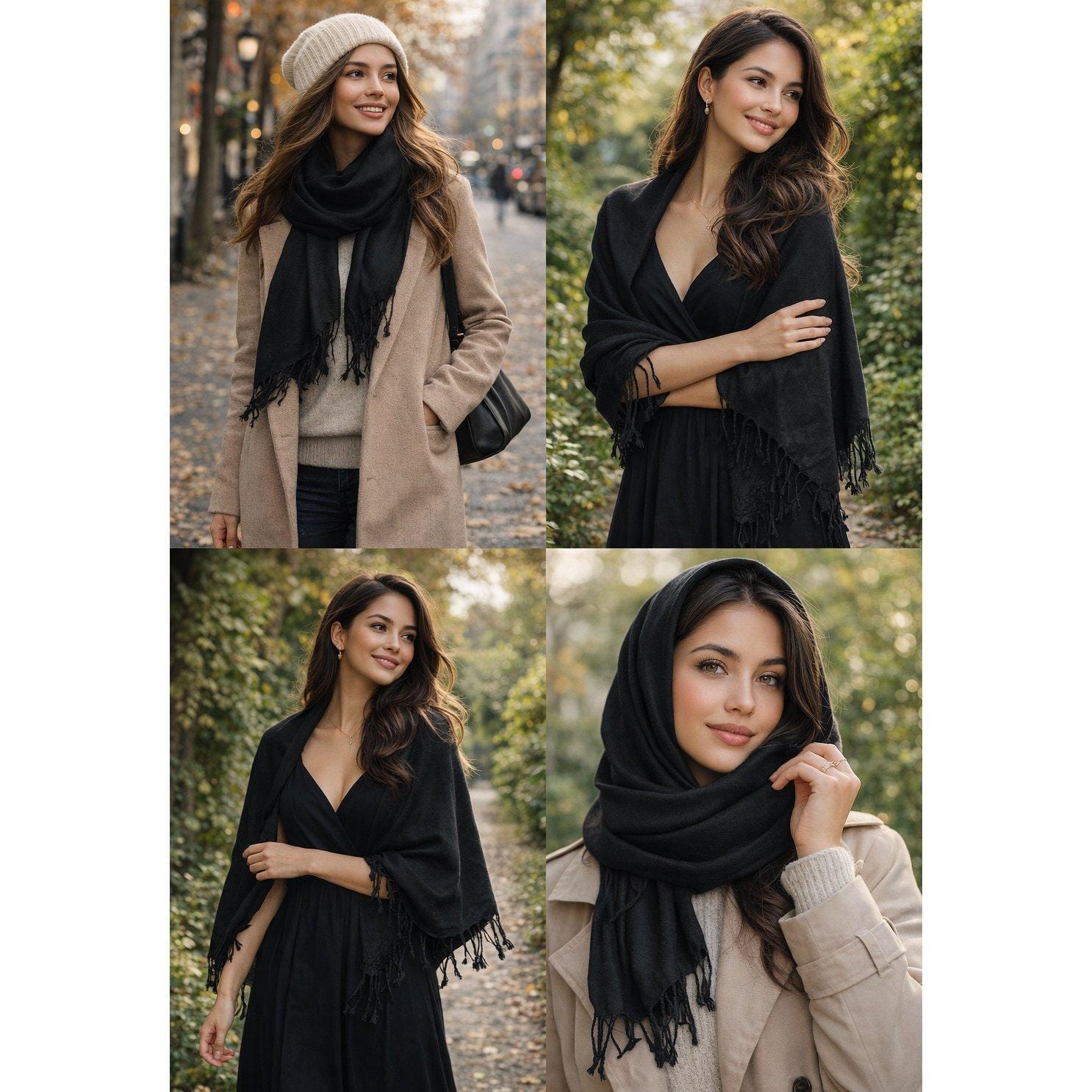 CTM® Women's Classic Pashmina Style Shawl Wraps - Black