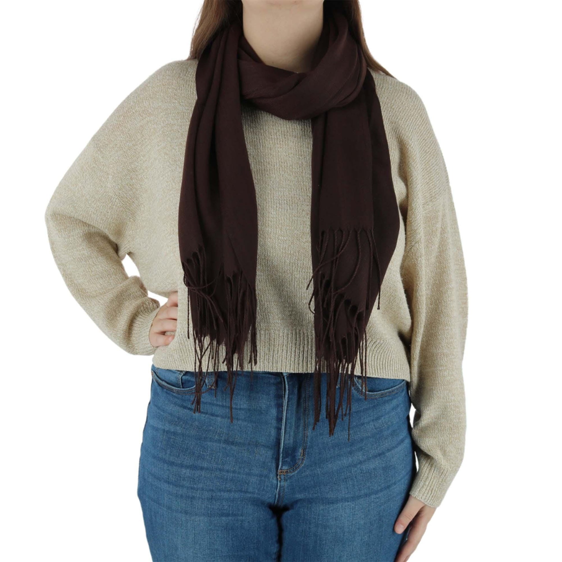 CTM® Women's Classic Pashmina Style Shawl Wraps - Brown