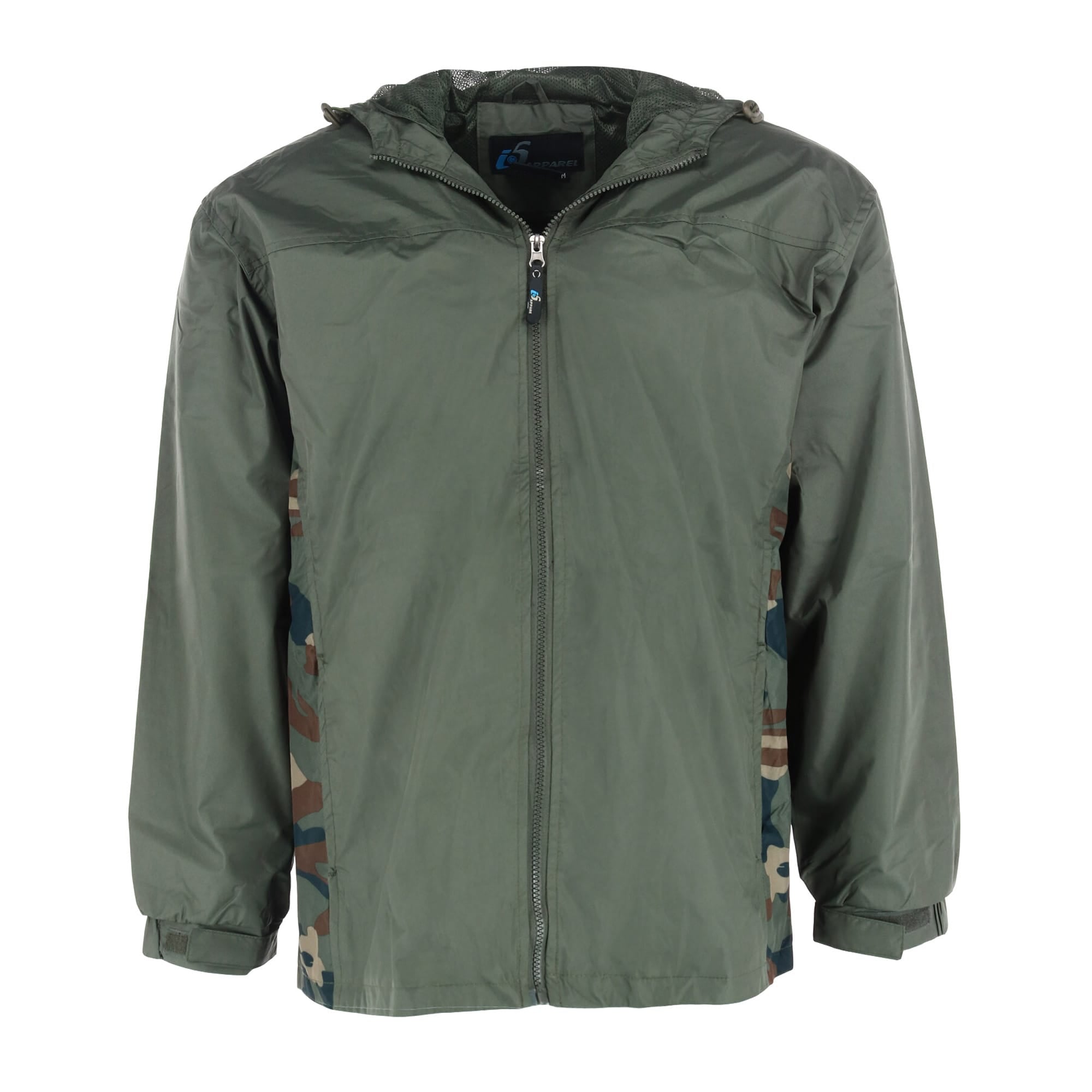 I5 Apparel Men's Hooded Windbreaker Rain Jacket with Camo Side Panel