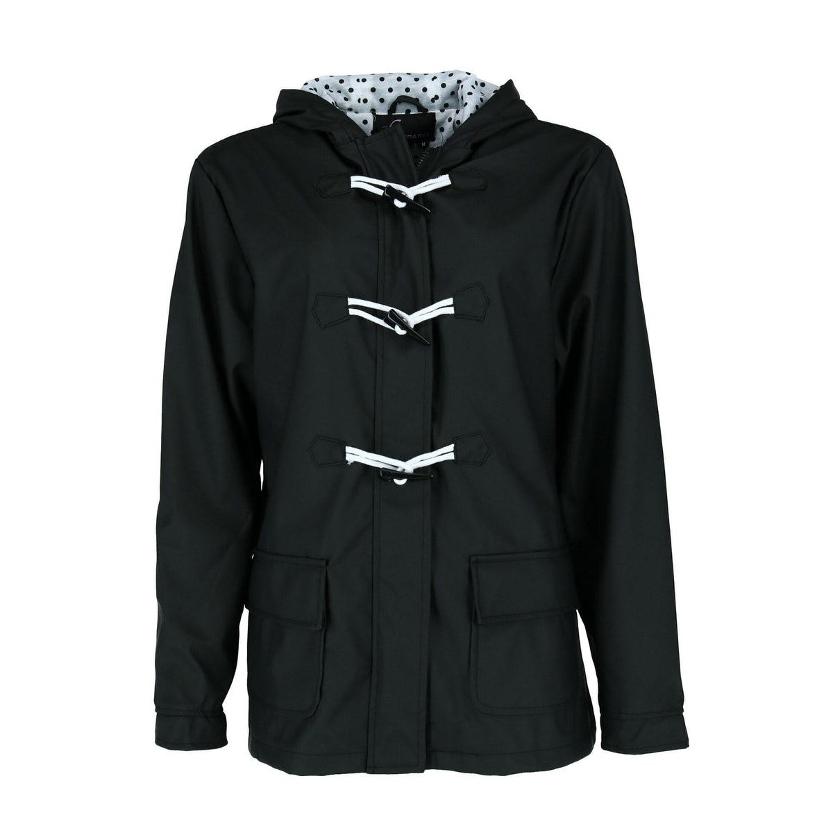I5 Apparel Kid's Hooded Rain Slicker Jacket with Toggle - Black