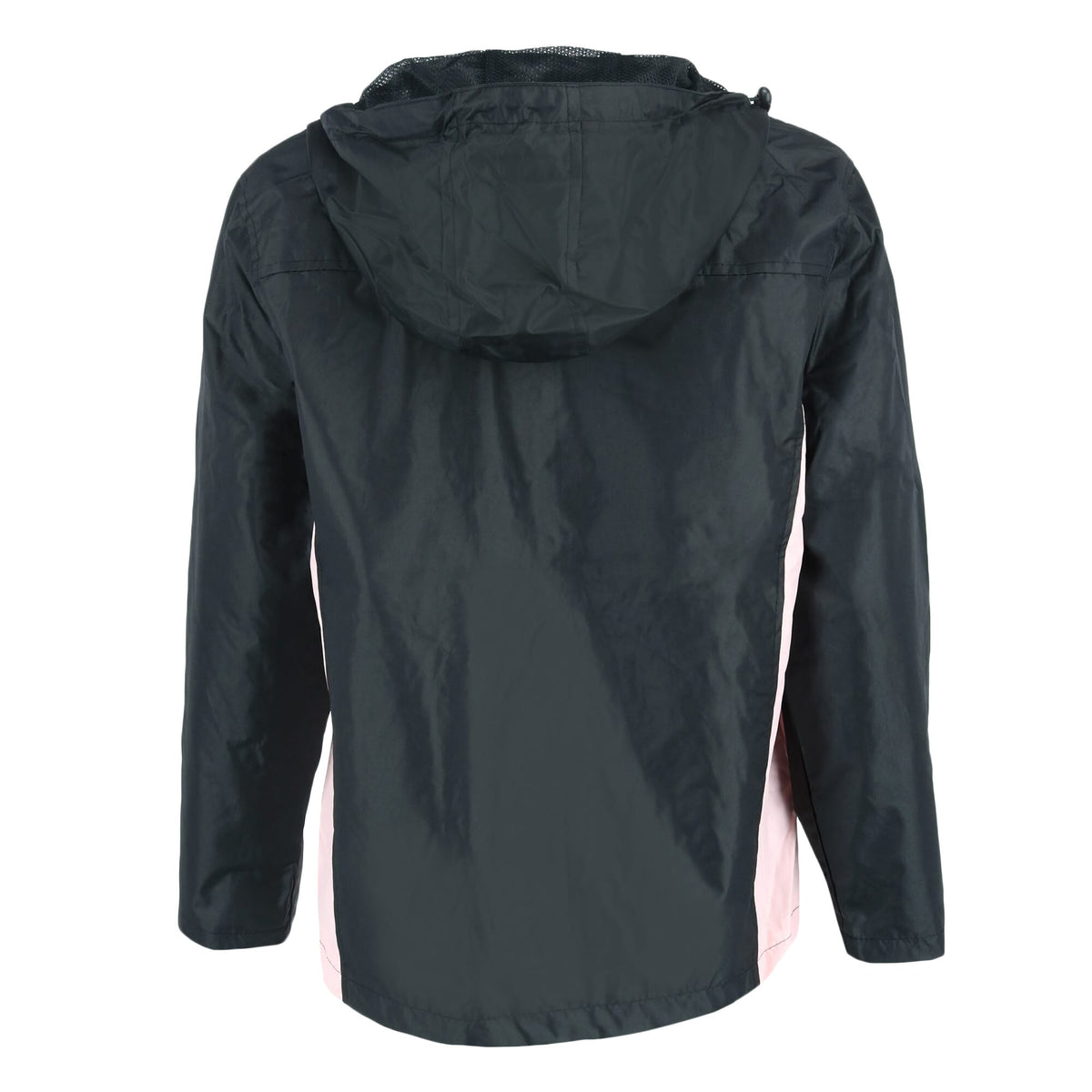 I5 Apparel Women's Hooded Windbreaker Rain Jacket with Side Panel - Black/Pink