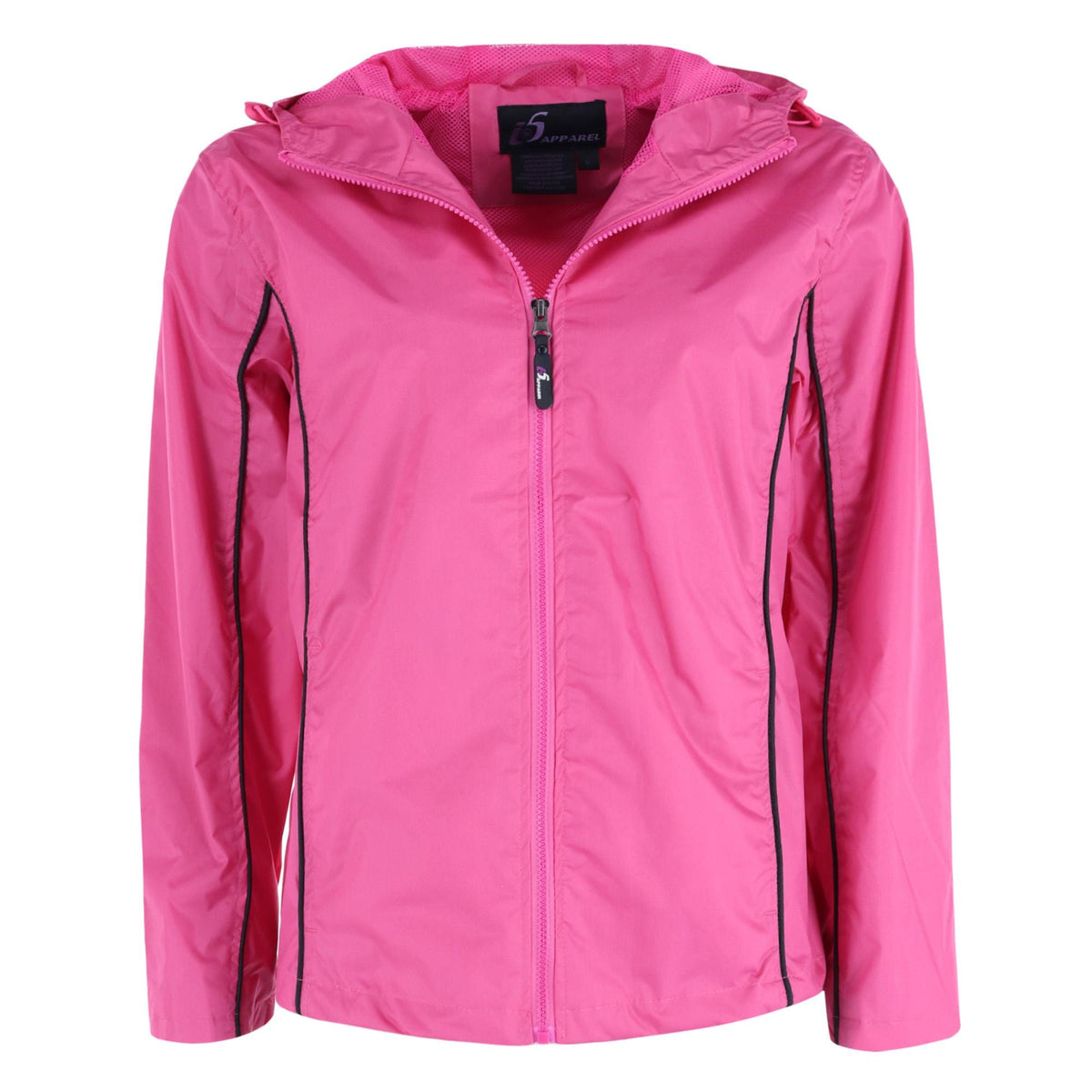 I5 Apparel Women's Lightweight Zip-Up Windbreaker Rain Jacket - Fuchsia/Black