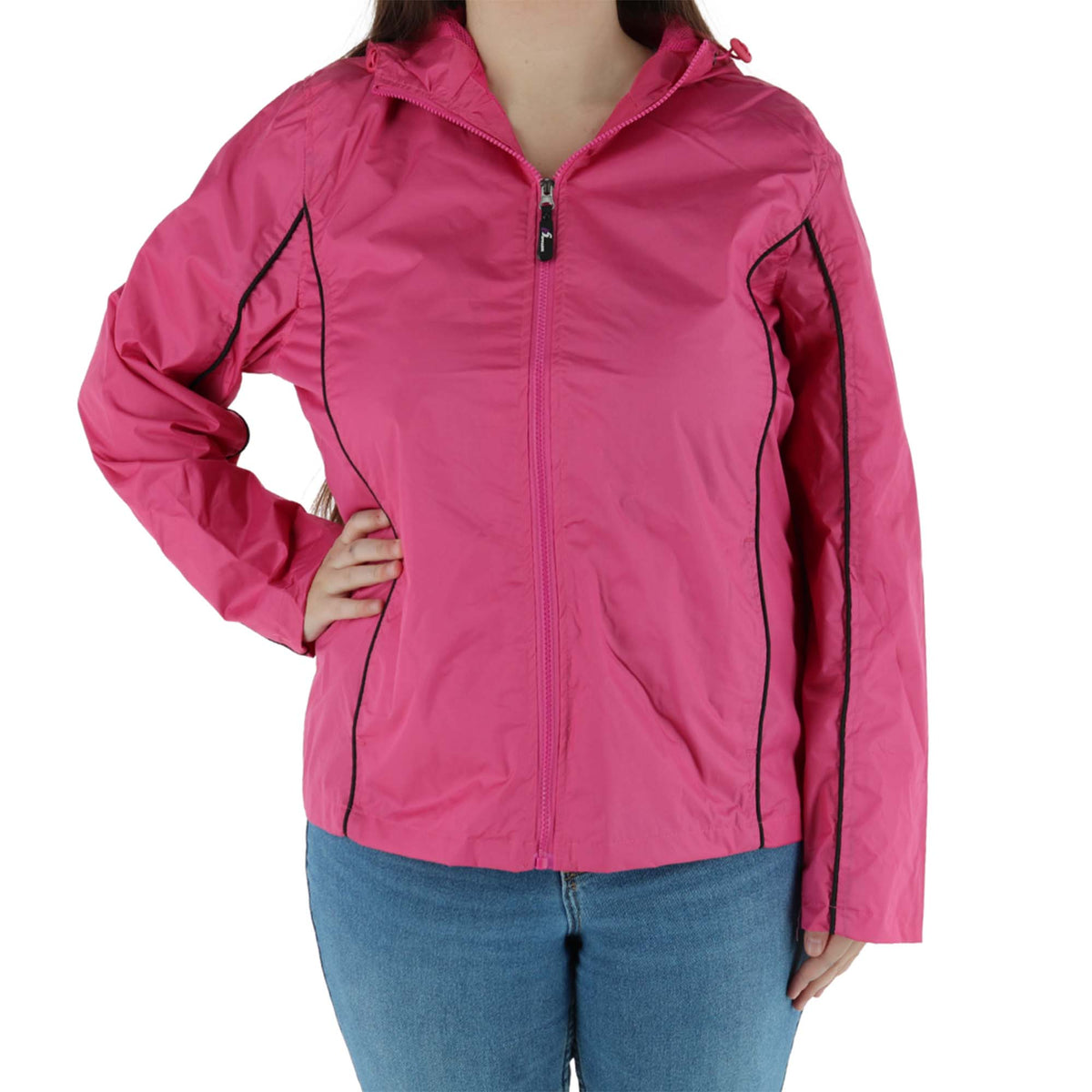 I5 Apparel Women's Lightweight Zip-Up Windbreaker Rain Jacket - Fuchsia/Black