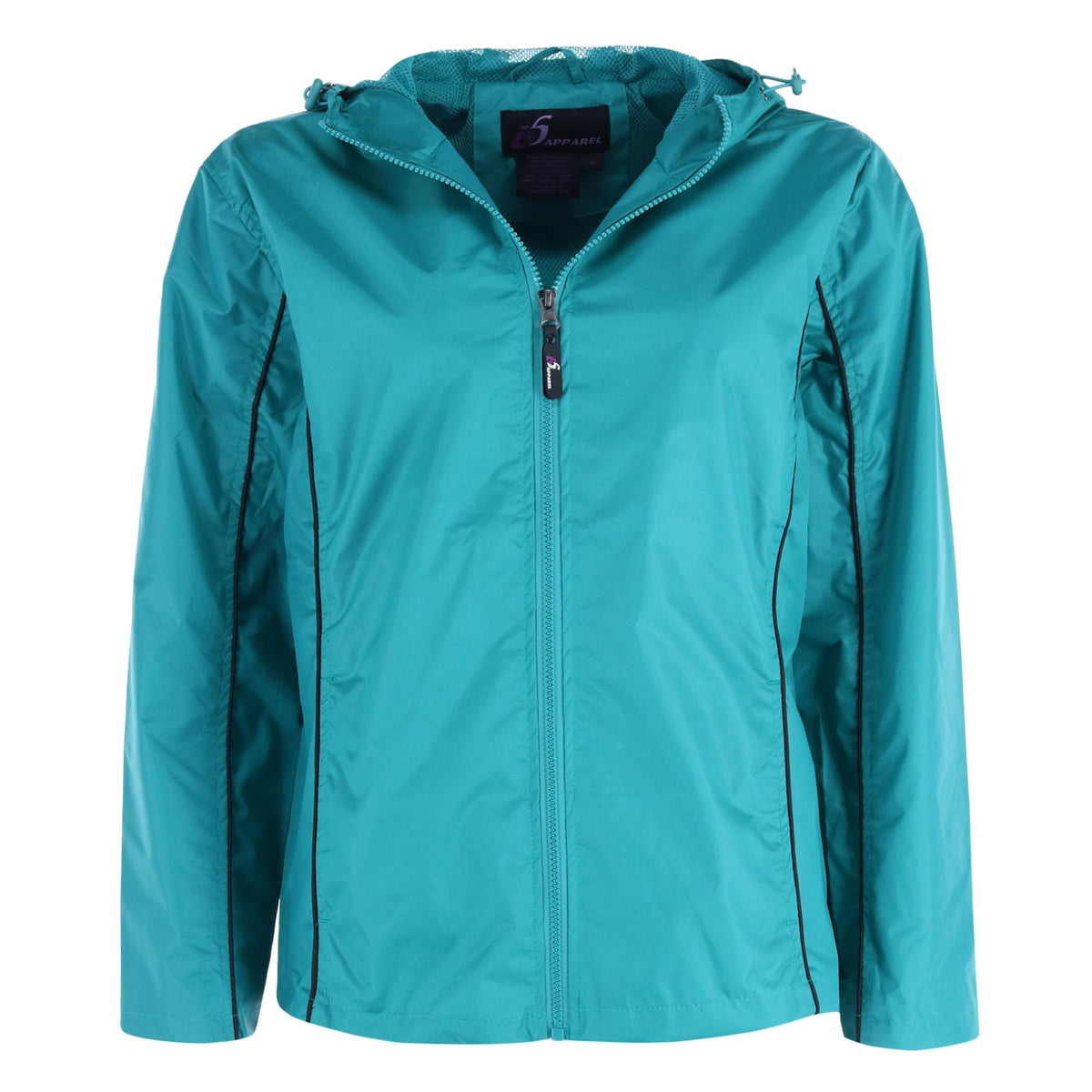 I5 Apparel Women's Lightweight Zip-Up Windbreaker Rain Jacket - Teal/Black