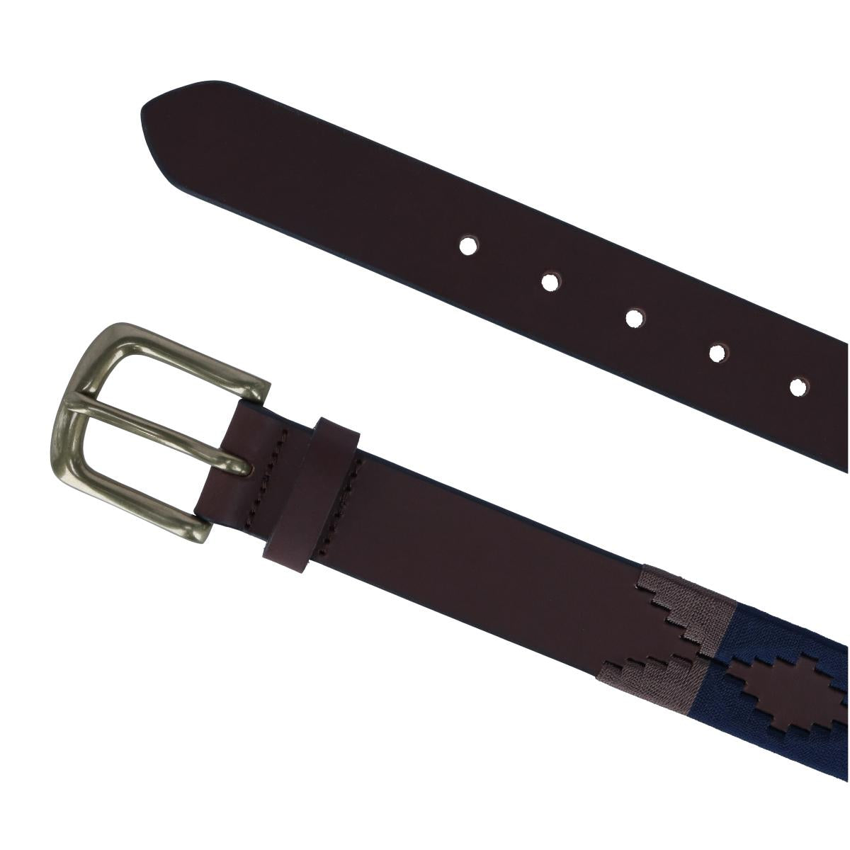 Ibex England Men's Hand Stitched 35mm Polo Belt - Navy/Light Brown