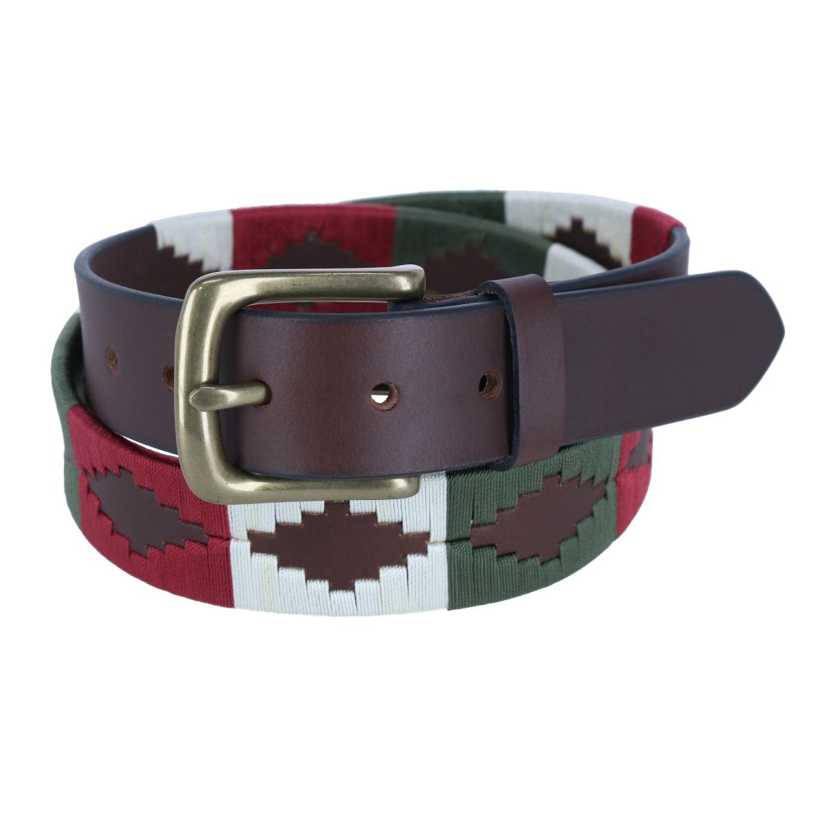 Ibex England Men's Hand Stitched 35mm Polo Belt - Red/Cream/Green