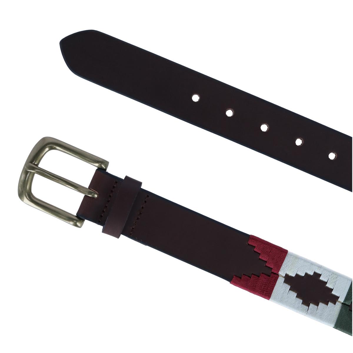 Ibex England Men's Hand Stitched 35mm Polo Belt - Red/Cream/Green