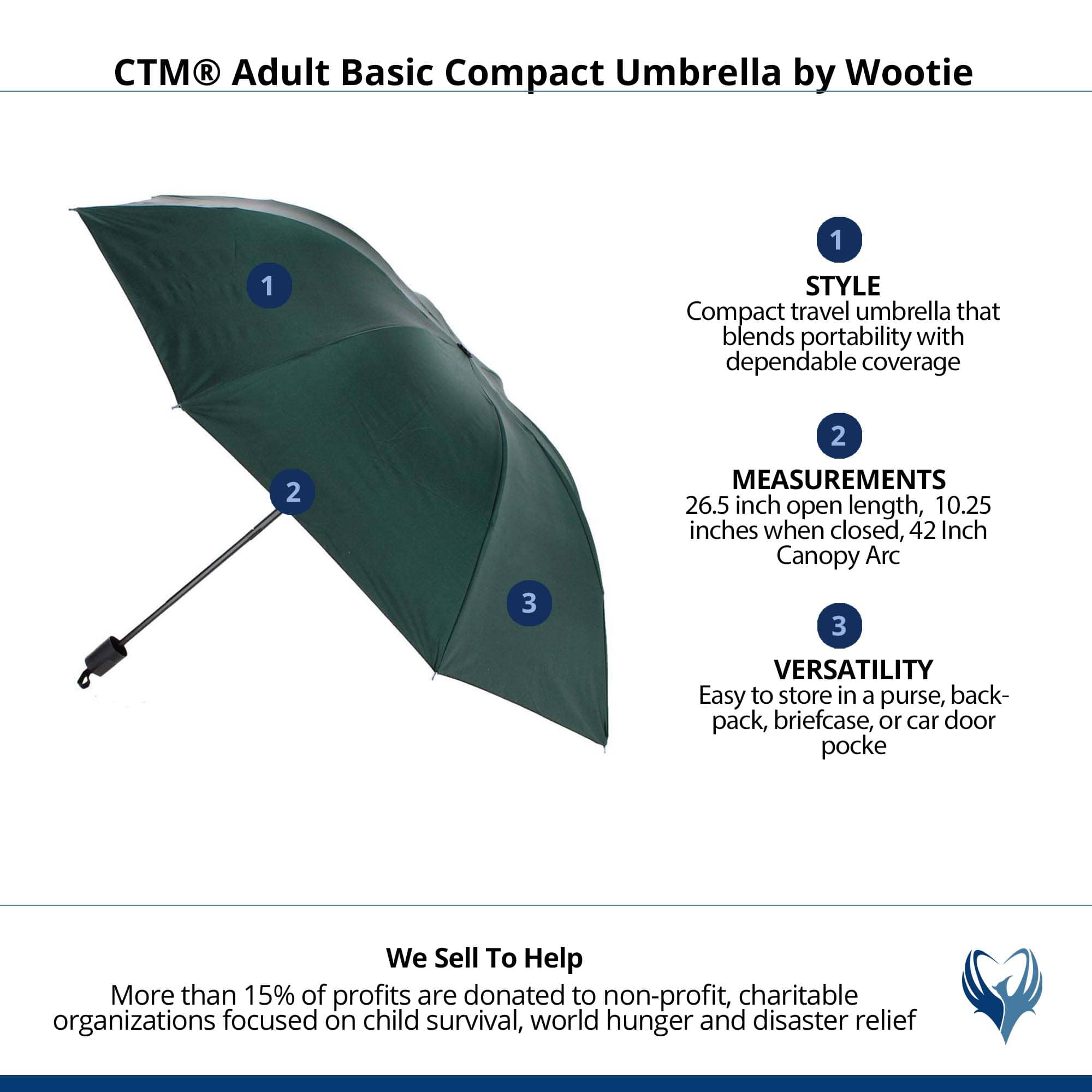 CTM® Adult Basic Compact Umbrella by Wootie - Green