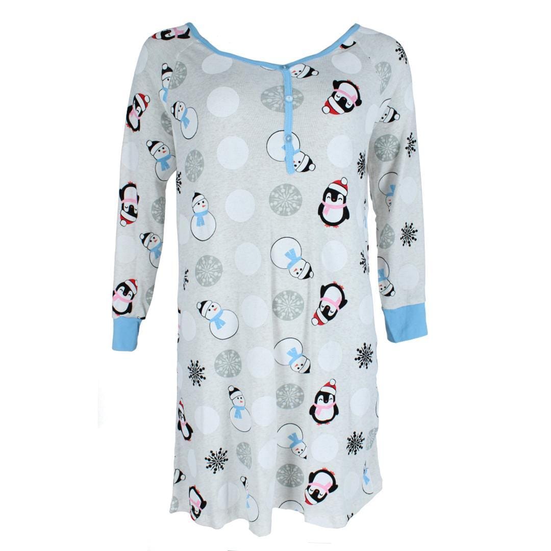Not a Morning Person Women's Snowman Henley Long Sleeve Nightshirt - Grey