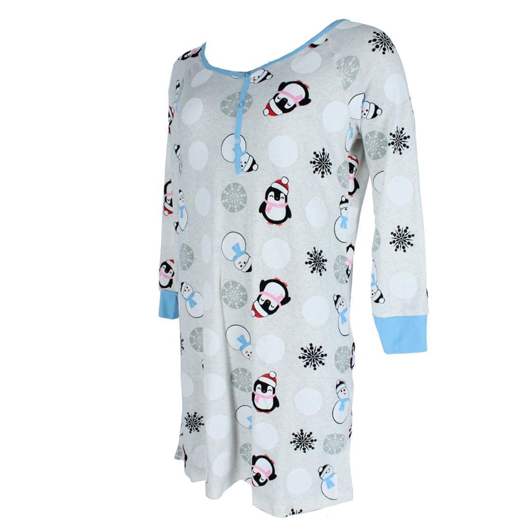 Not a Morning Person Women's Snowman Henley Long Sleeve Nightshirt - Grey