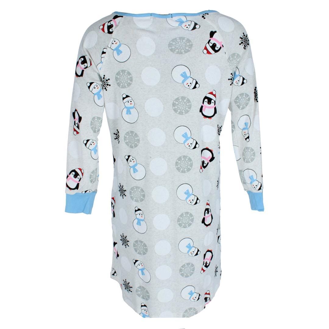 Not a Morning Person Women's Snowman Henley Long Sleeve Nightshirt - Grey
