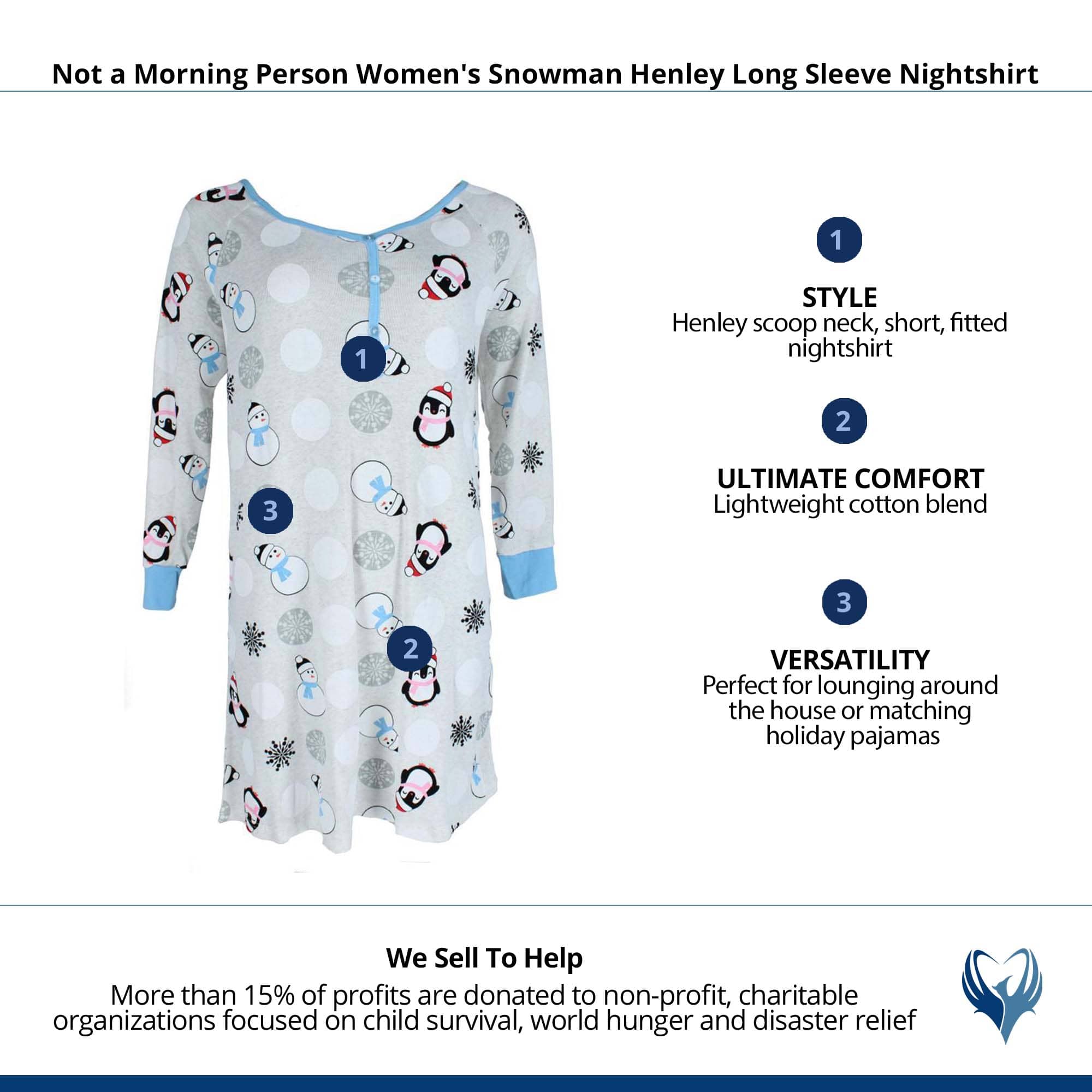 Not a Morning Person Women's Snowman Henley Long Sleeve Nightshirt - Grey