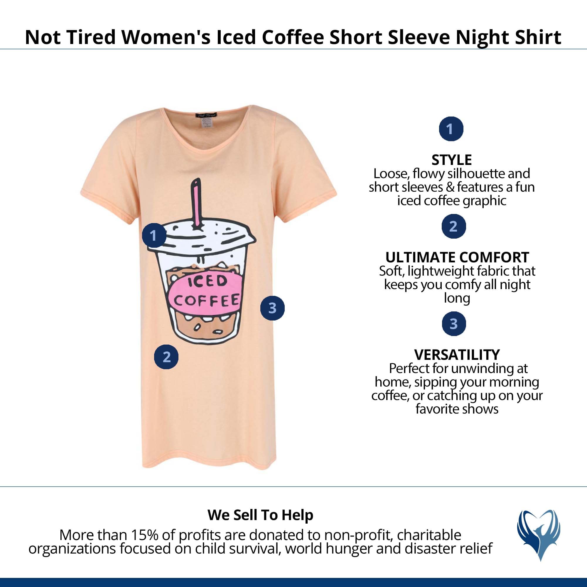 Not Tired Women's Iced Coffee Short Sleeve Night Shirt - Orange