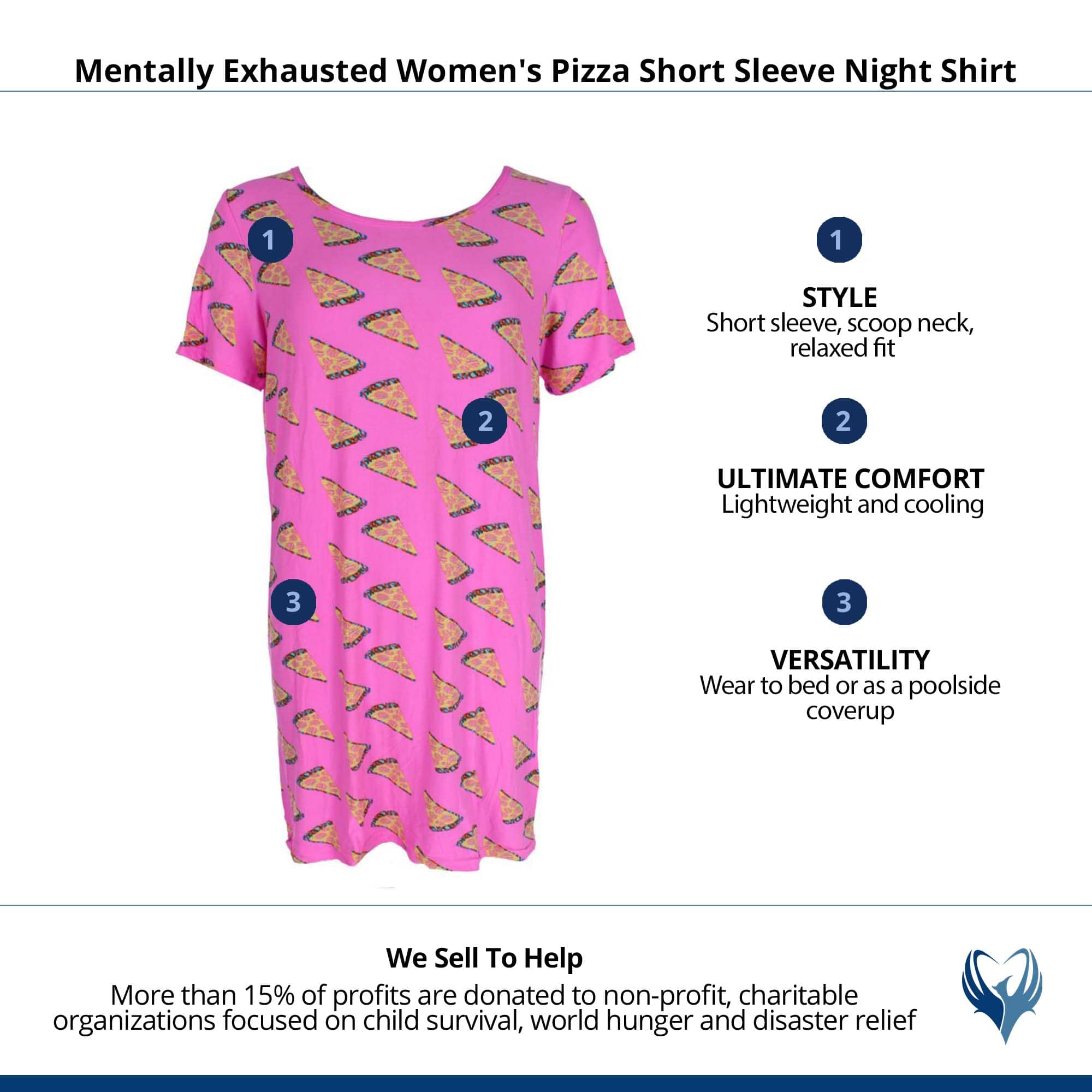 Mentally Exhausted Women's Pizza Short Sleeve Night Shirt - Pink