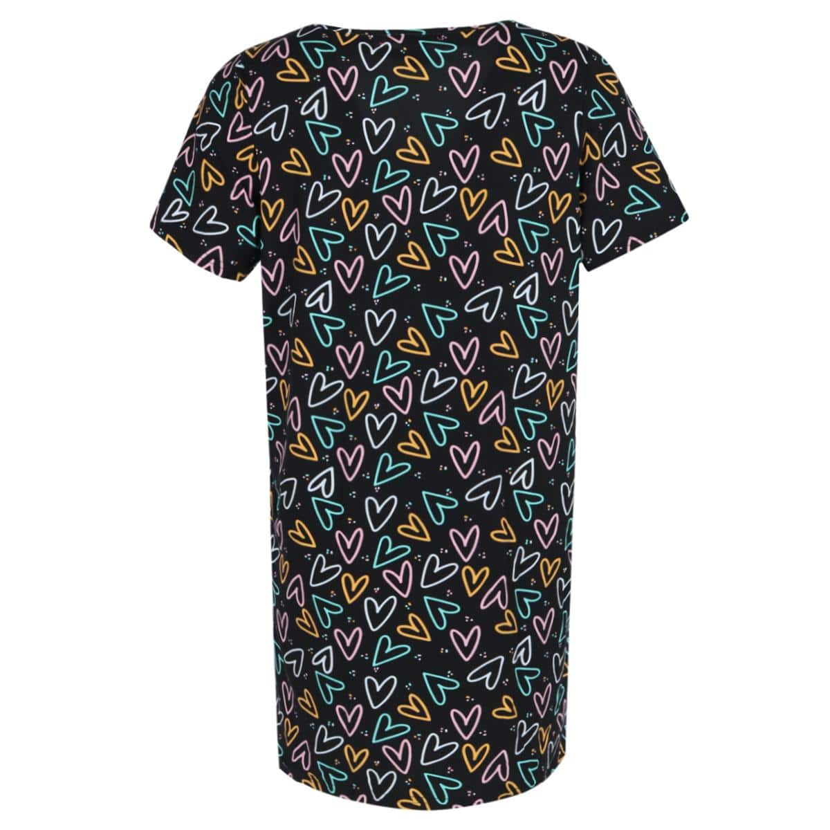 5 More Minutes Women's Hearts V-Neck Short Sleeve Night Shirt - Black