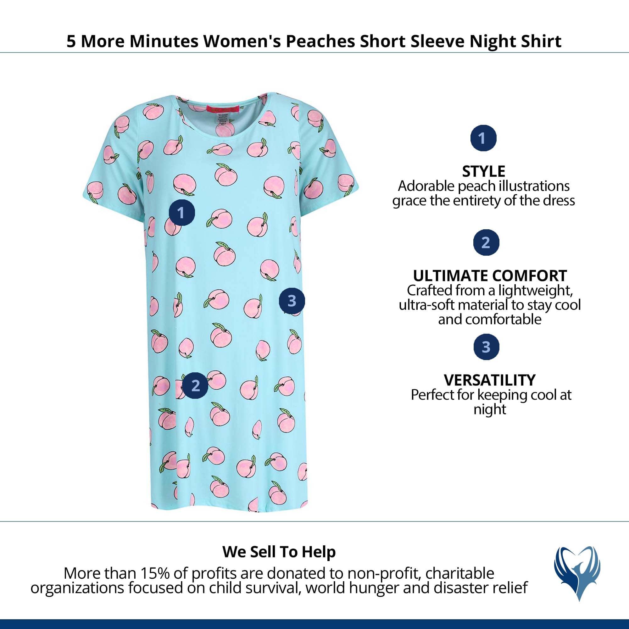 5 More Minutes Women's Peaches Short Sleeve Night Shirt - Blue