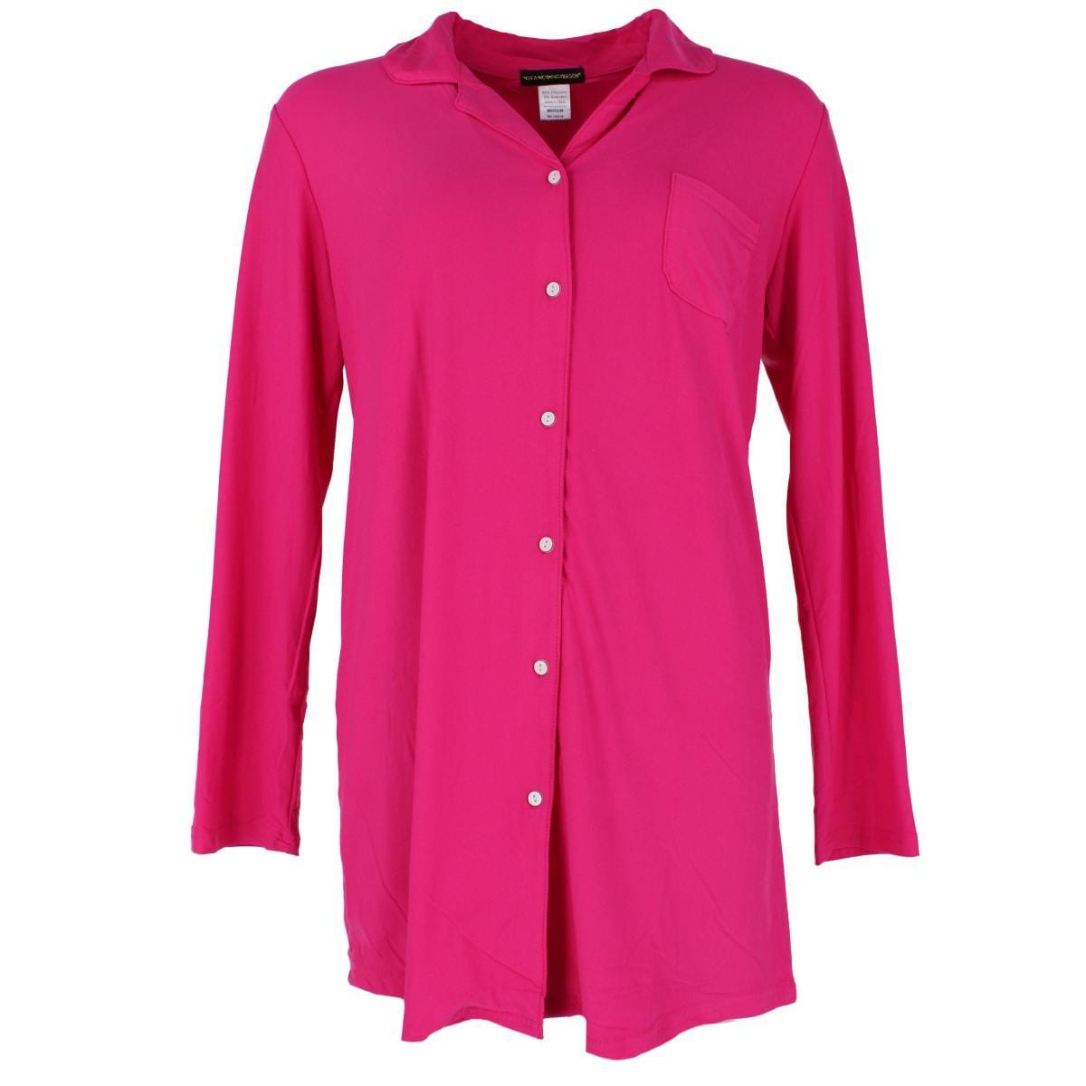Not a Morning Person Women's Solid Button Down Long Sleeve Night Shirt - Pink