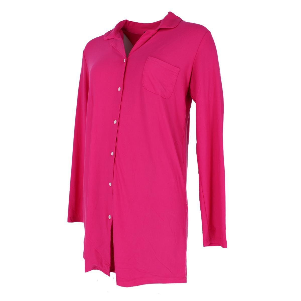 Not a Morning Person Women's Solid Button Down Long Sleeve Night Shirt - Pink