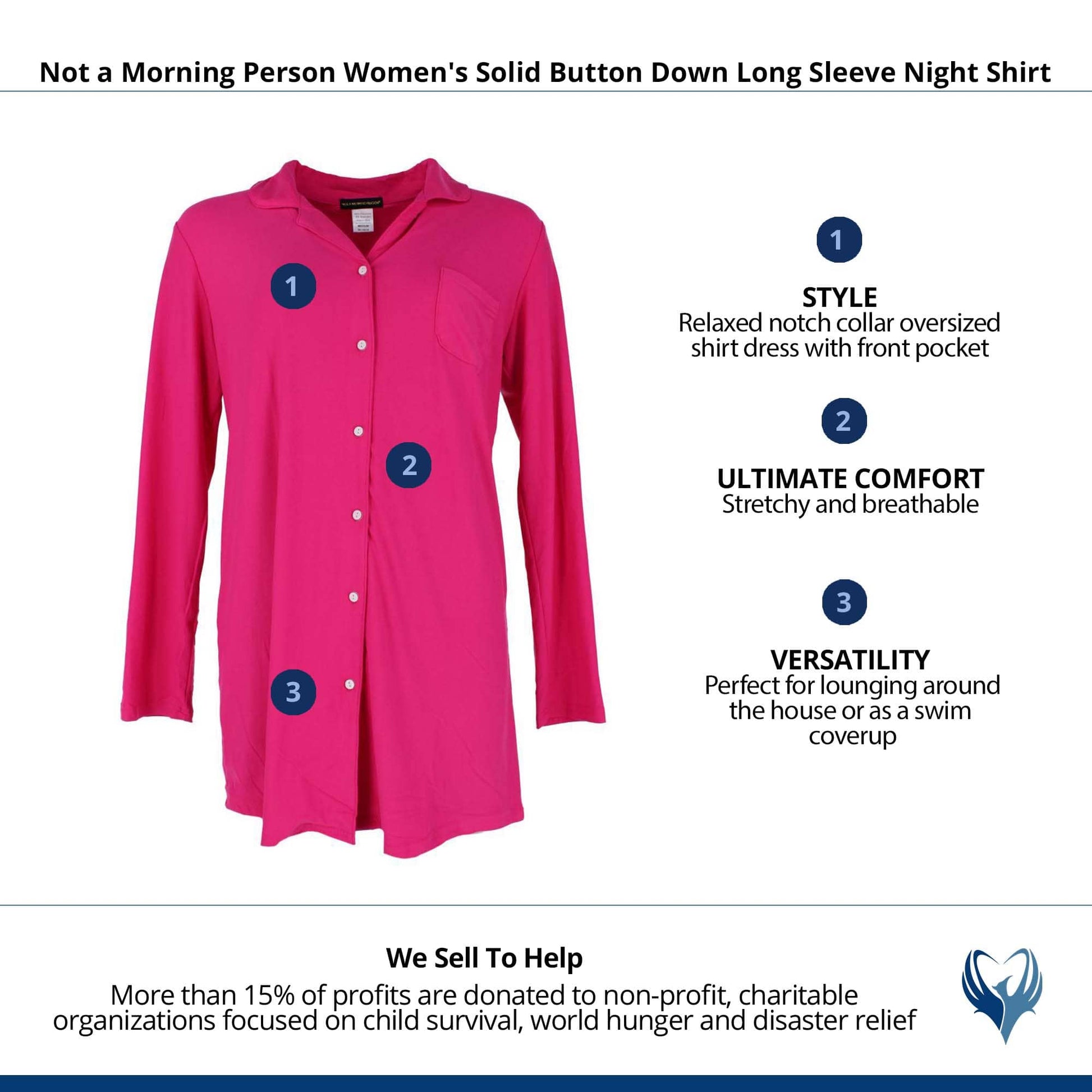 Not a Morning Person Women's Solid Button Down Long Sleeve Night Shirt - Pink