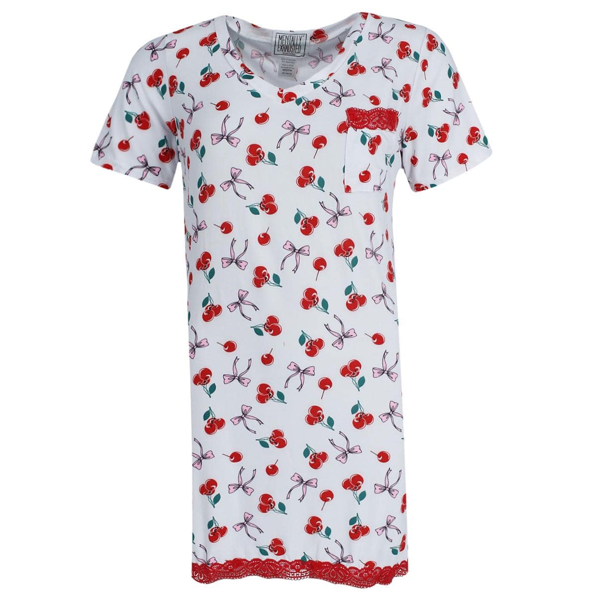 Not a Morning Person Women's Cherries Bows Short Sleeve Night Shirt - White