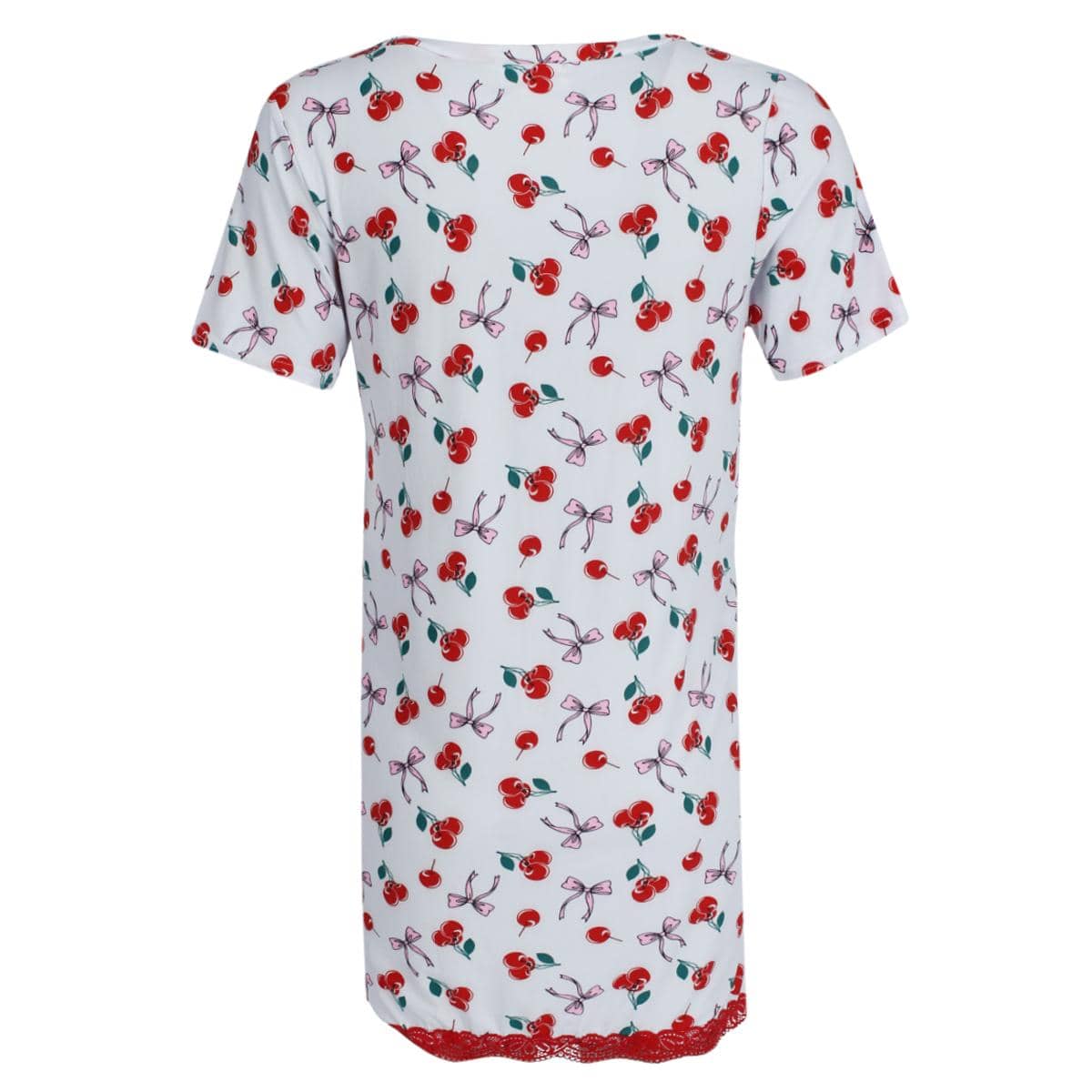 Not a Morning Person Women's Cherries Bows Short Sleeve Night Shirt - White