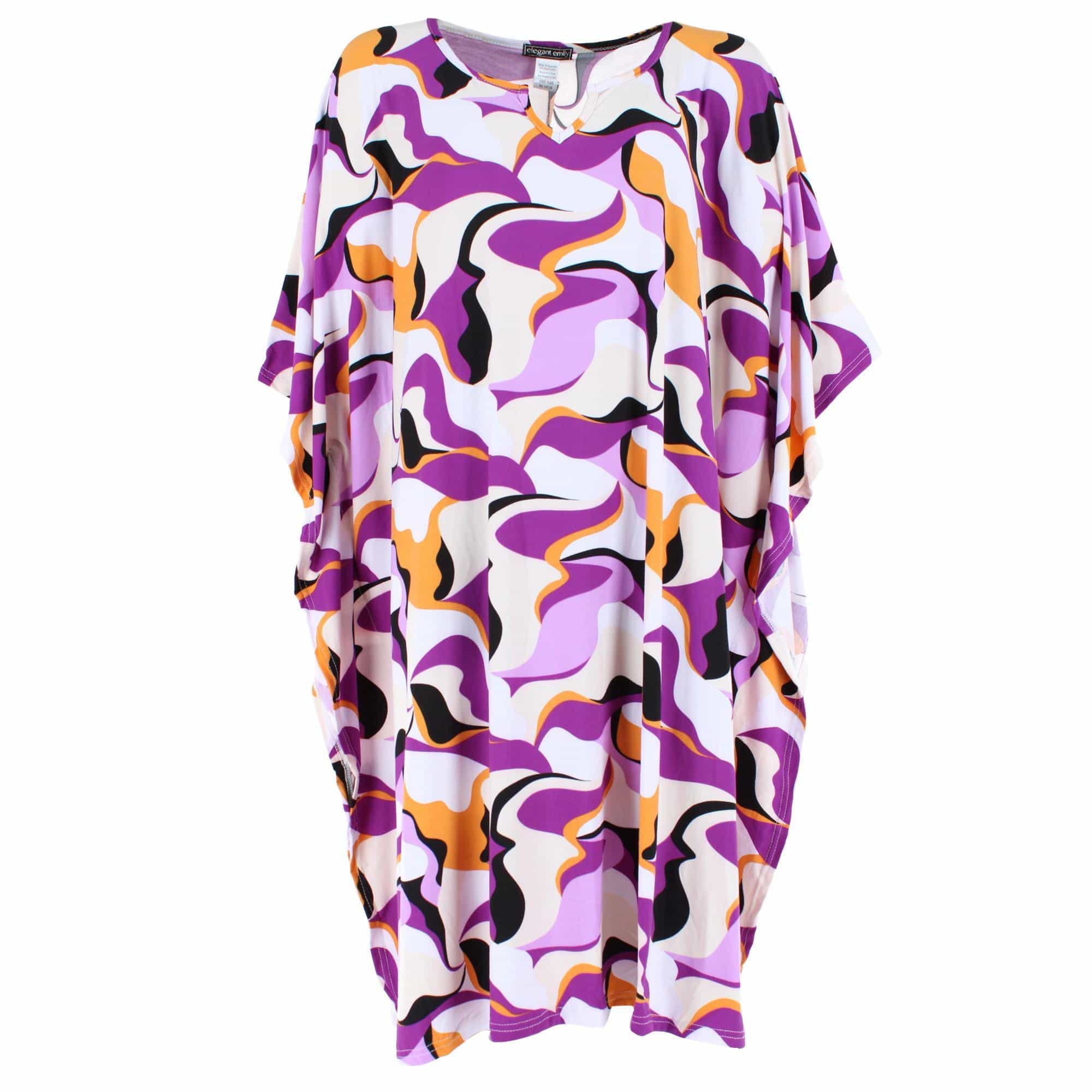CTM® Women's 70s Swirl Purple Caftan Nightdress by Elegant Emily - Women's 70s Swirl Purple Caftan Nightdress by Elegant Emily