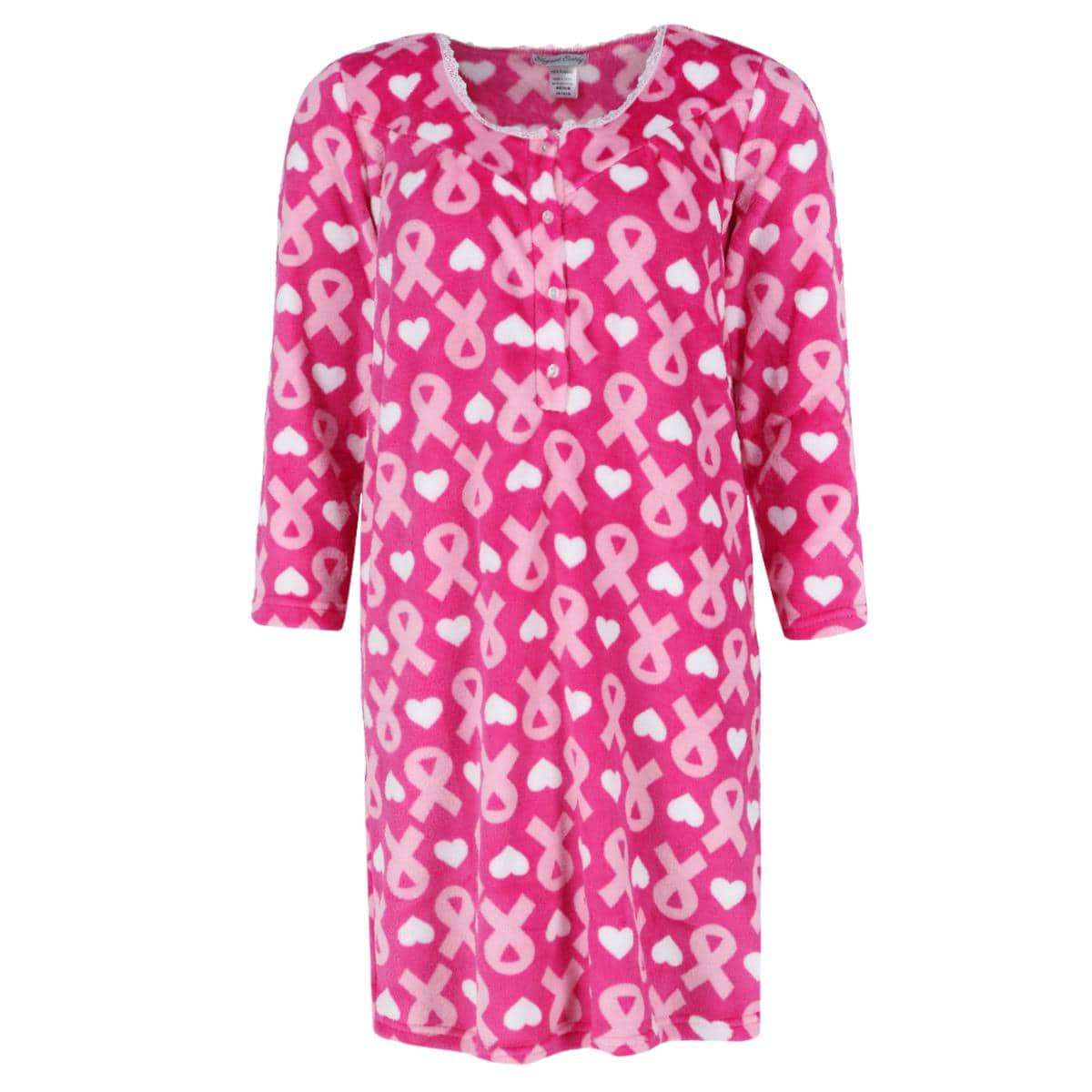 Elegant Emily Women's Heart Breast Cancer Ribbon Plush Gown - Women's Heart Breast Cancer Ribbon Plush Gown