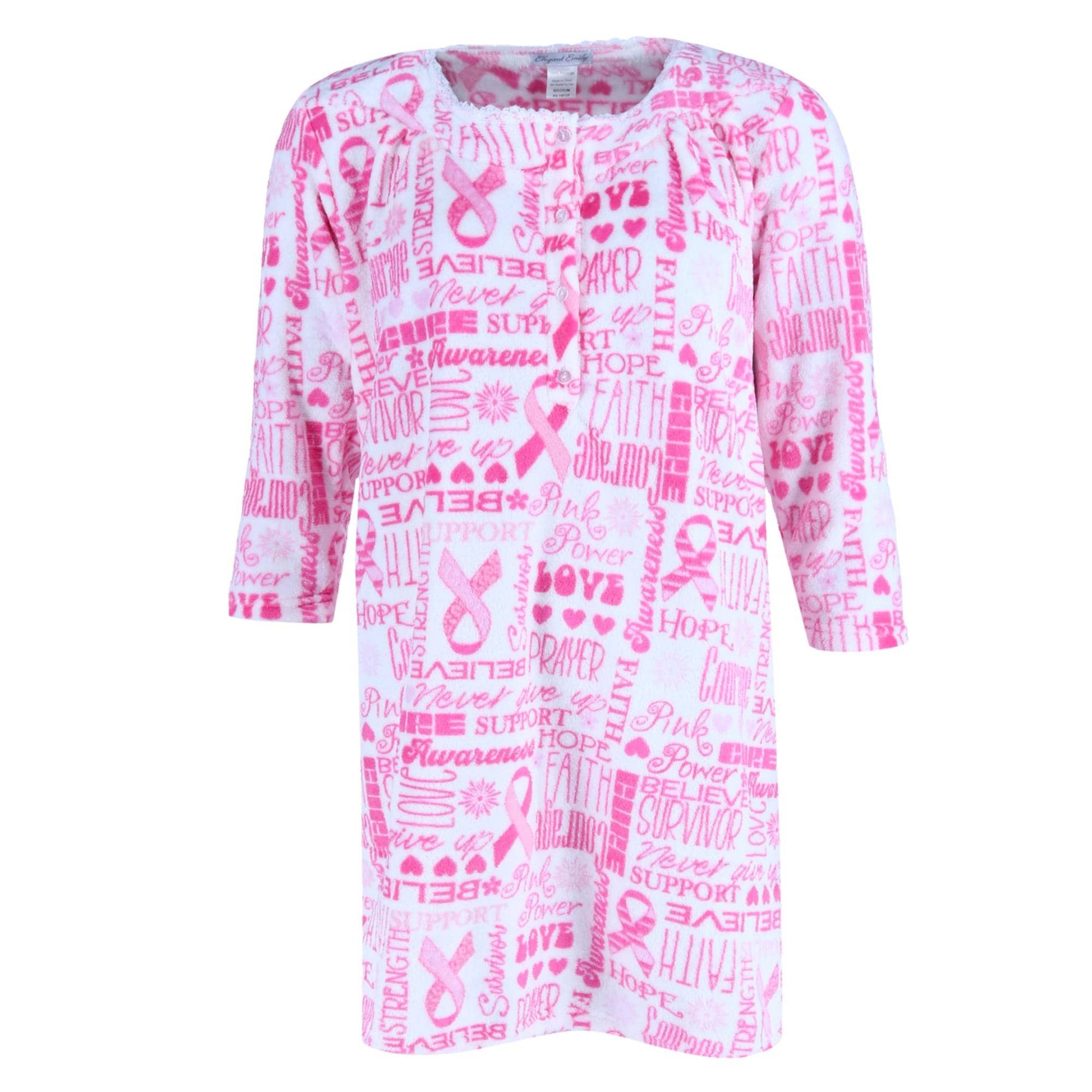 Elegant Emily Women's Plush Pink Ribbon Sleep Gown - Women's Plush Pink Ribbon Sleep Gown