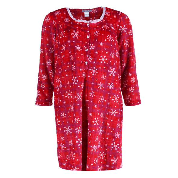 Women's Plush Red Snowflake Plaid Sleep Gown