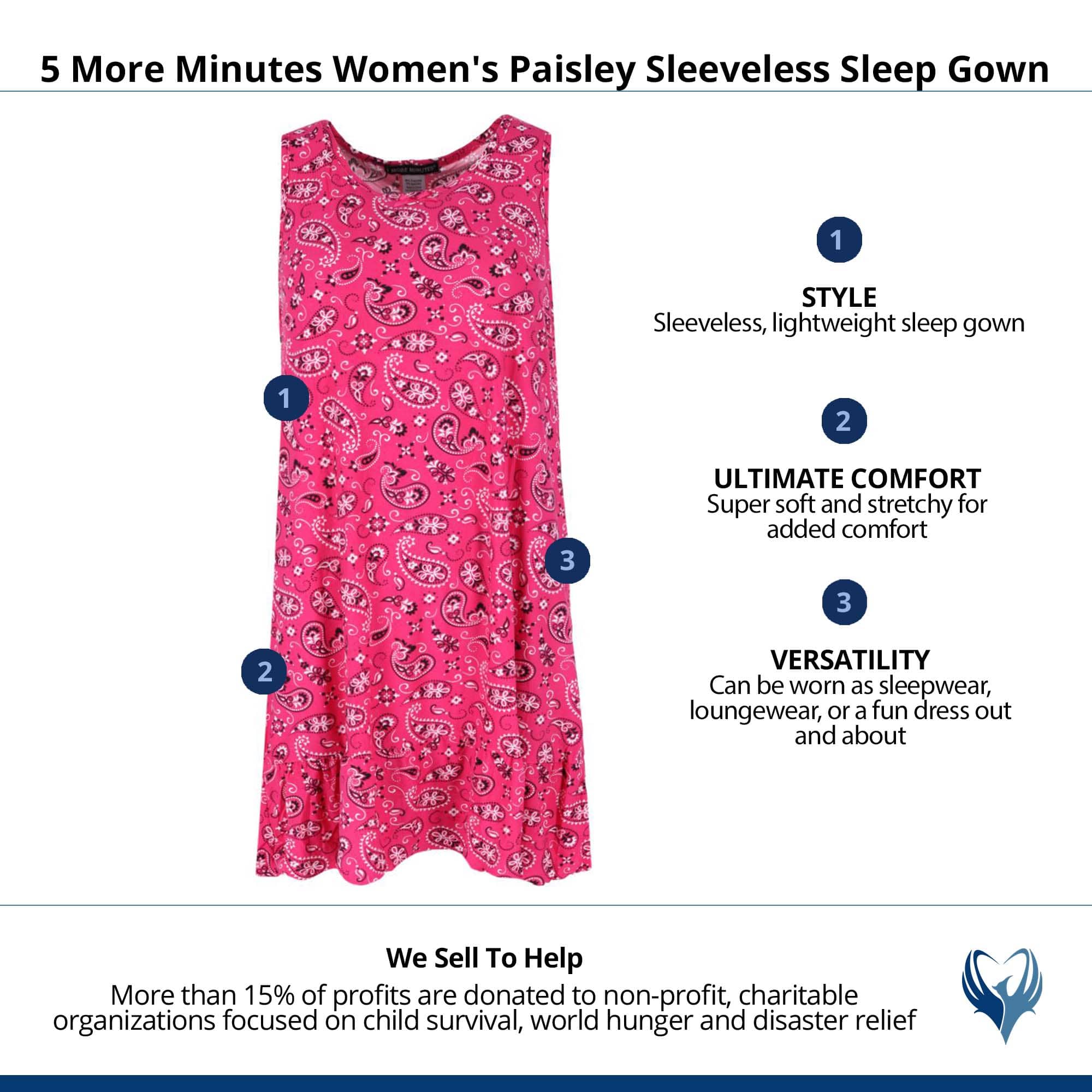 5 More Minutes Women's Paisley Sleeveless Sleep Gown - Pink