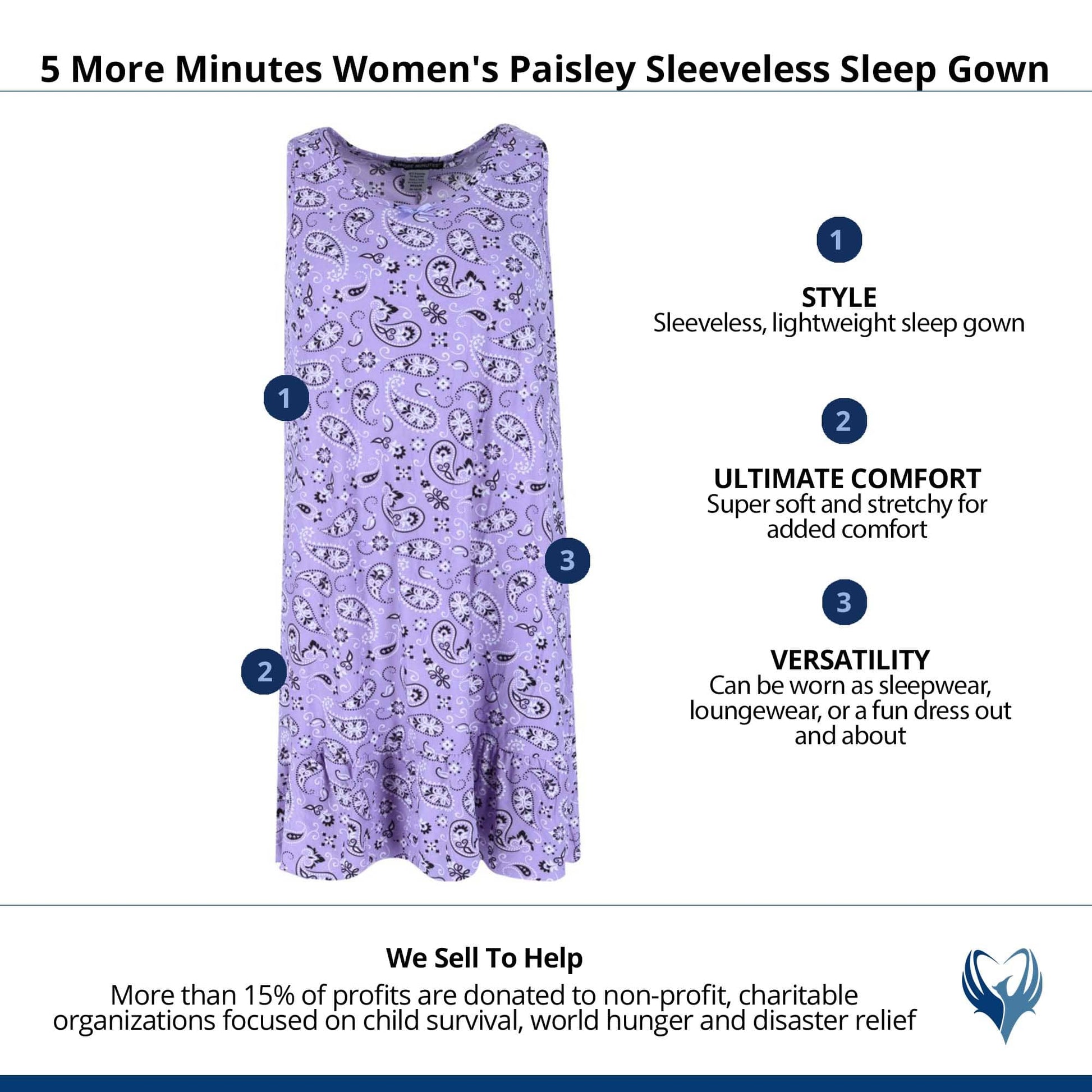 5 More Minutes Women's Paisley Sleeveless Sleep Gown - Purple