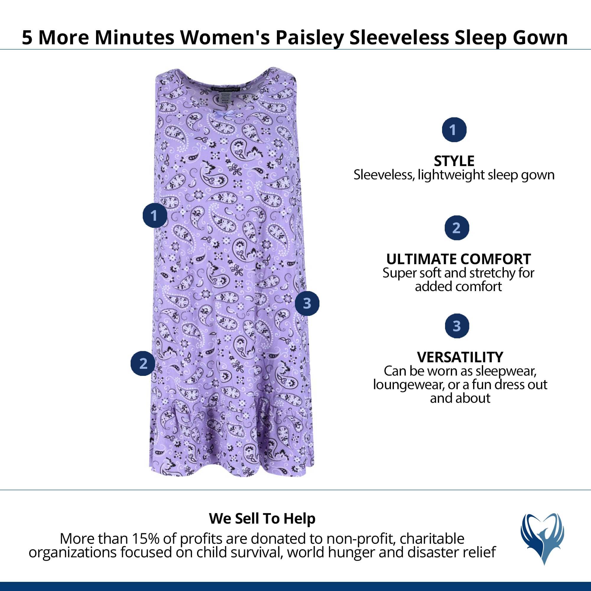 5 More Minutes Women's Paisley Sleeveless Sleep Gown - Purple