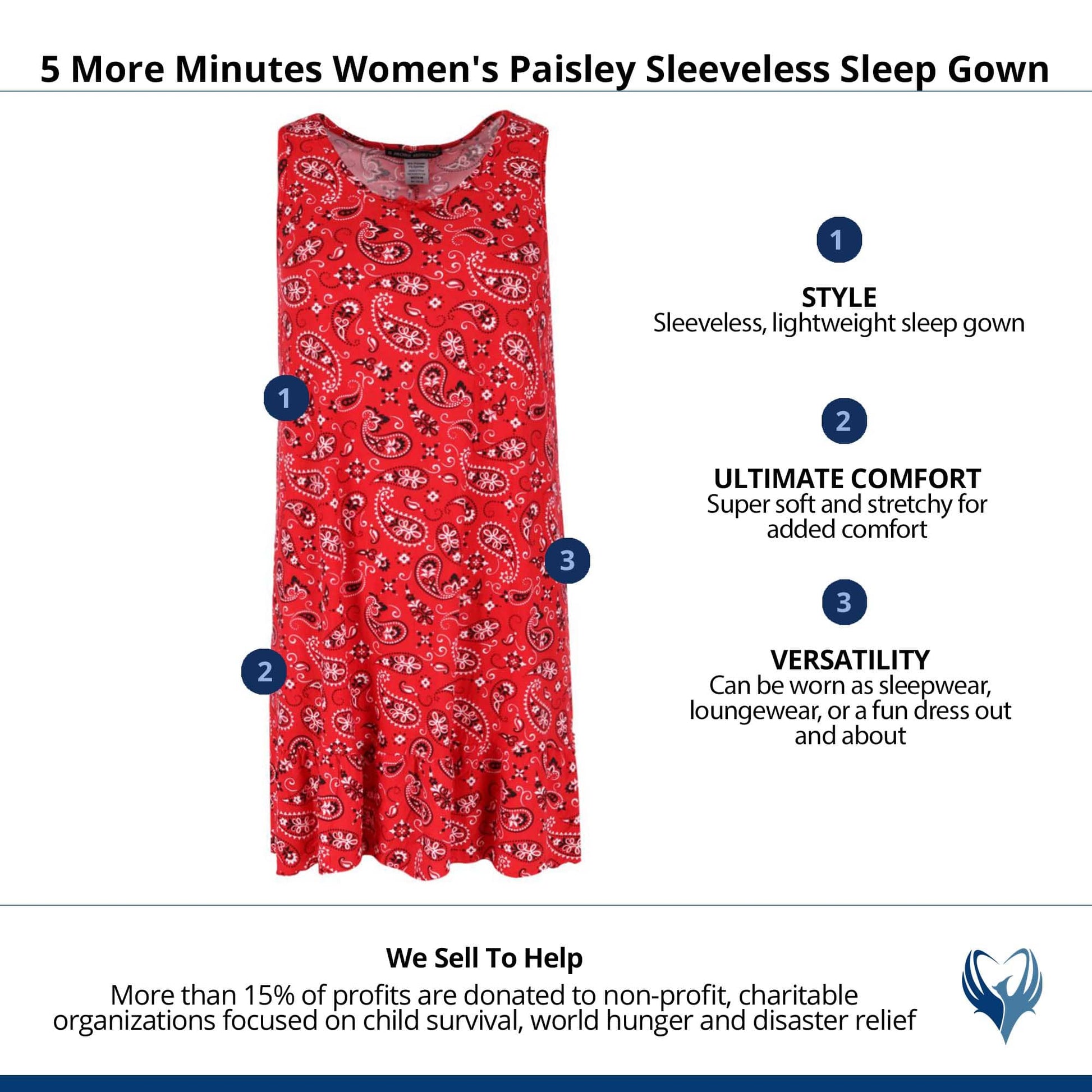 5 More Minutes Women's Paisley Sleeveless Sleep Gown - Red