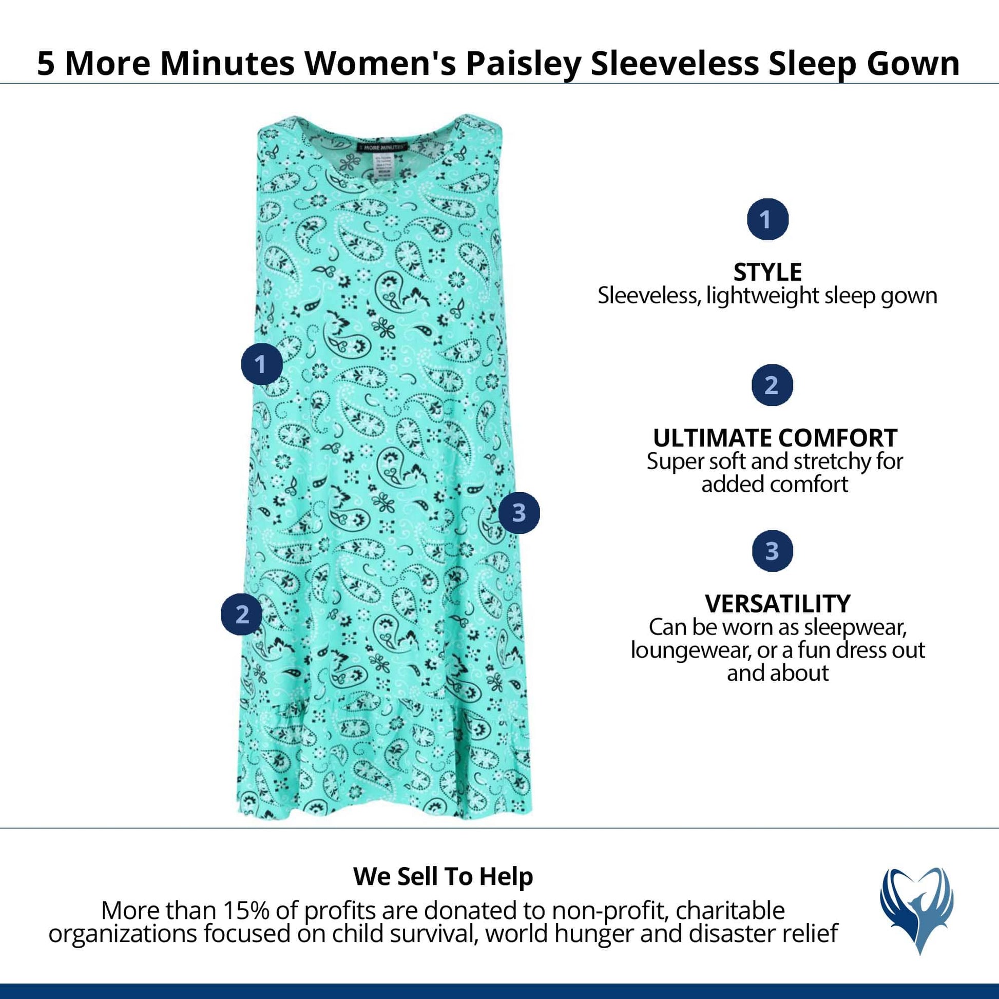 5 More Minutes Women's Paisley Sleeveless Sleep Gown - Teal