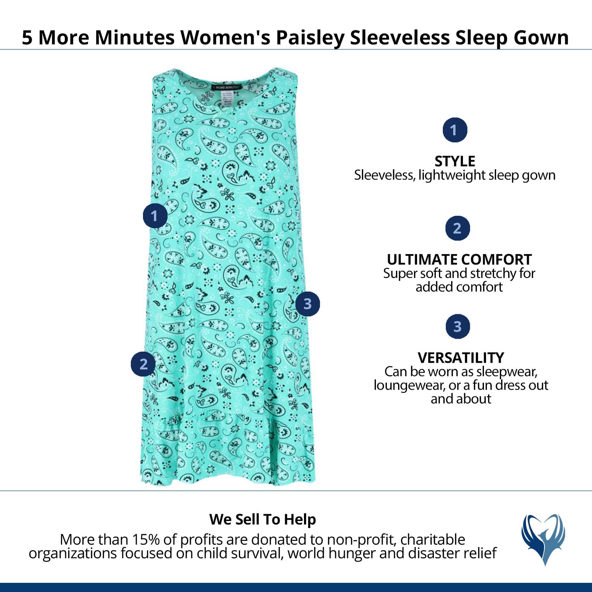 5 More Minutes Women's Paisley Sleeveless Sleep Gown - Teal