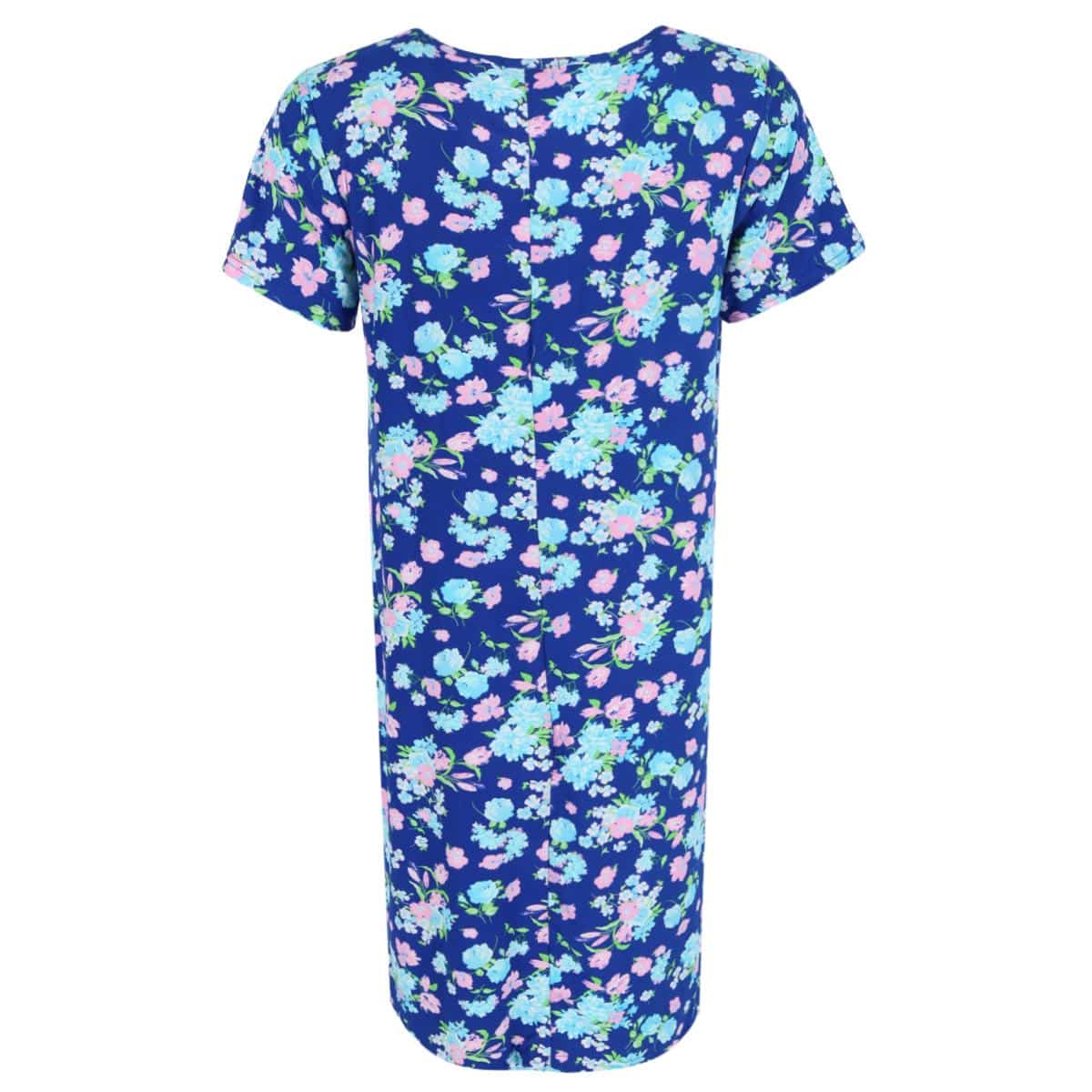 Elegant Emily Women's Floral Henley Short Sleeve Sleep Gown - Navy