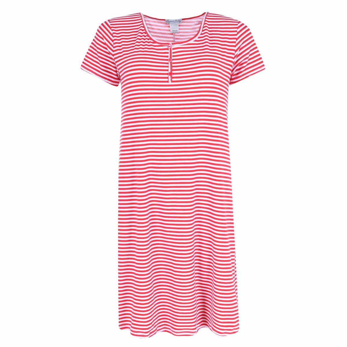 Elegant Emily Women's Plus Sized Striped Henley Nightgown - Red