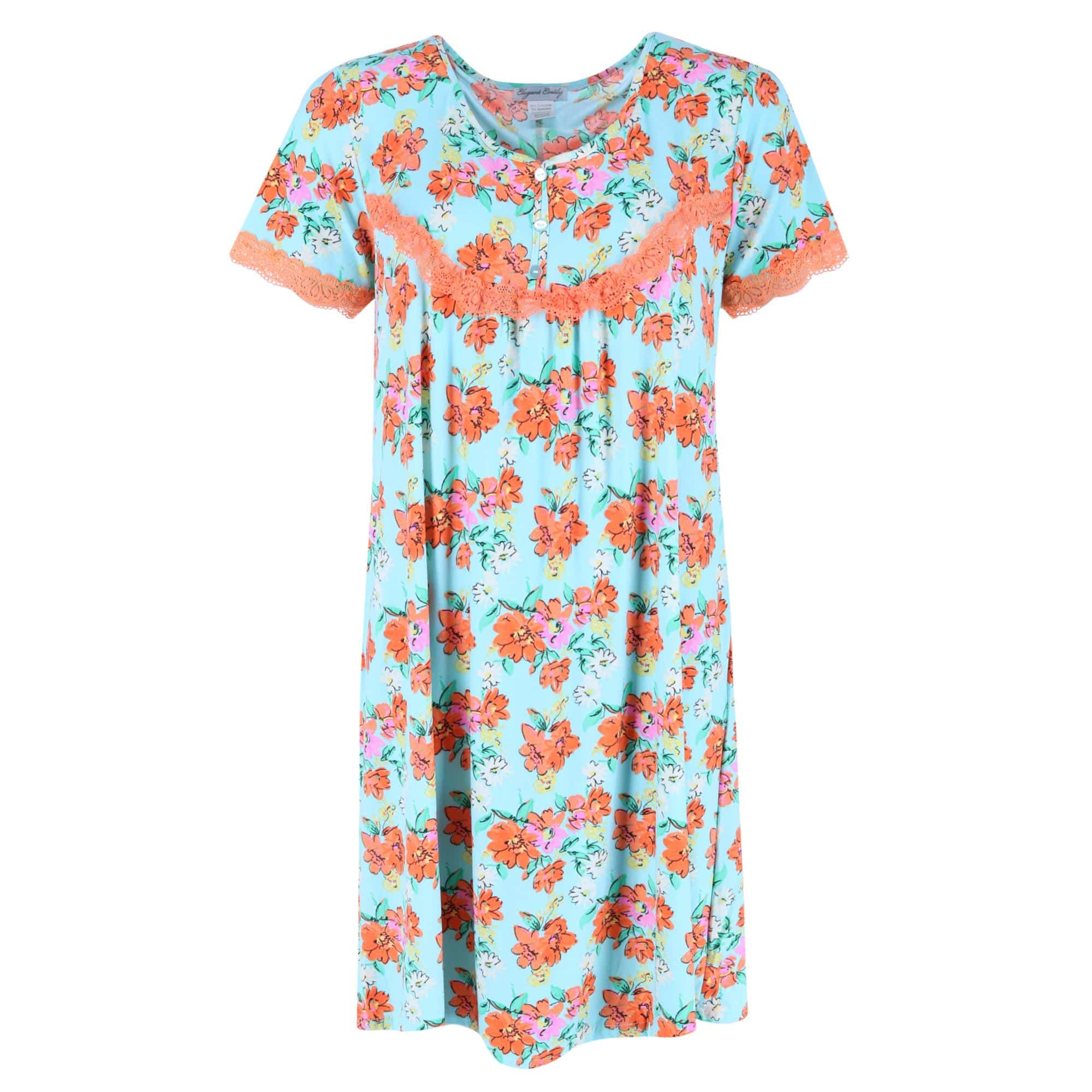 Elegant Emily Women's Blue Floral Nightgown - Women's Blue Floral Nightgown