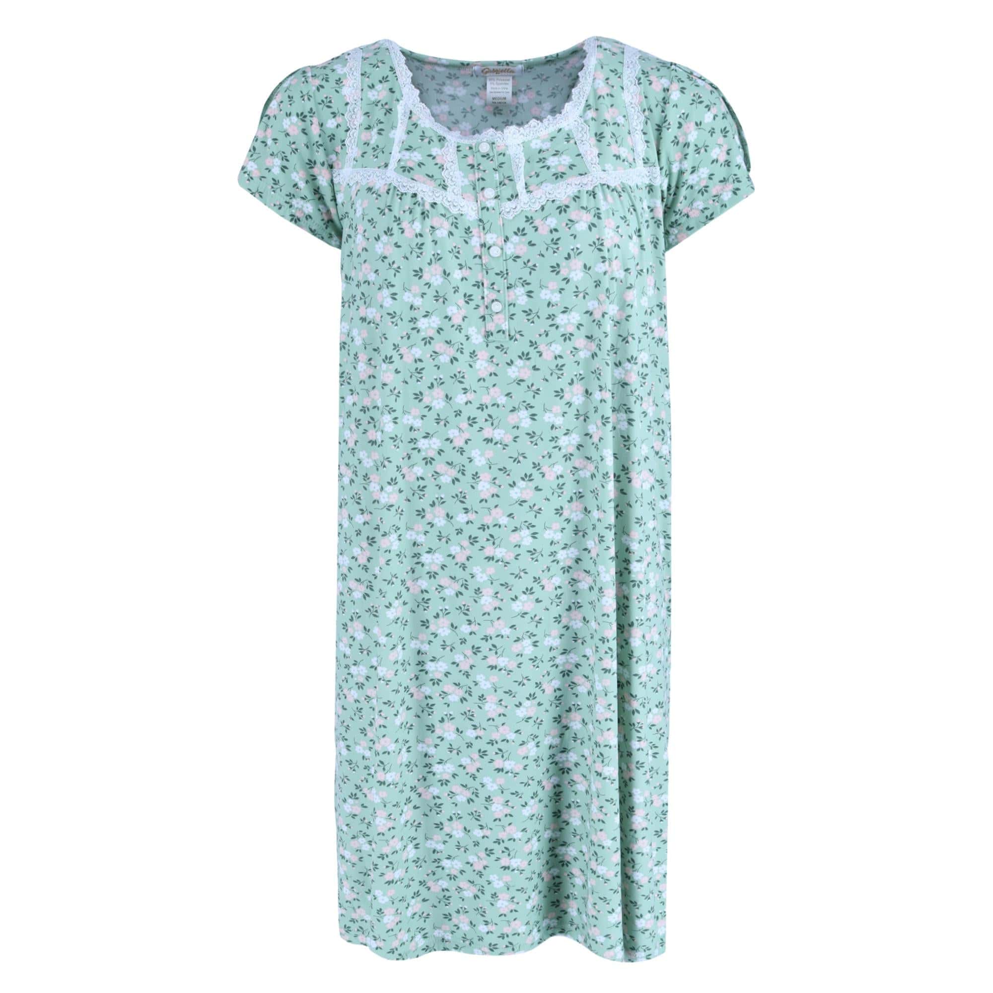 Gabriella Women's Short Sleeve Floral Gown - Women's Short Sleeve Floral Gown