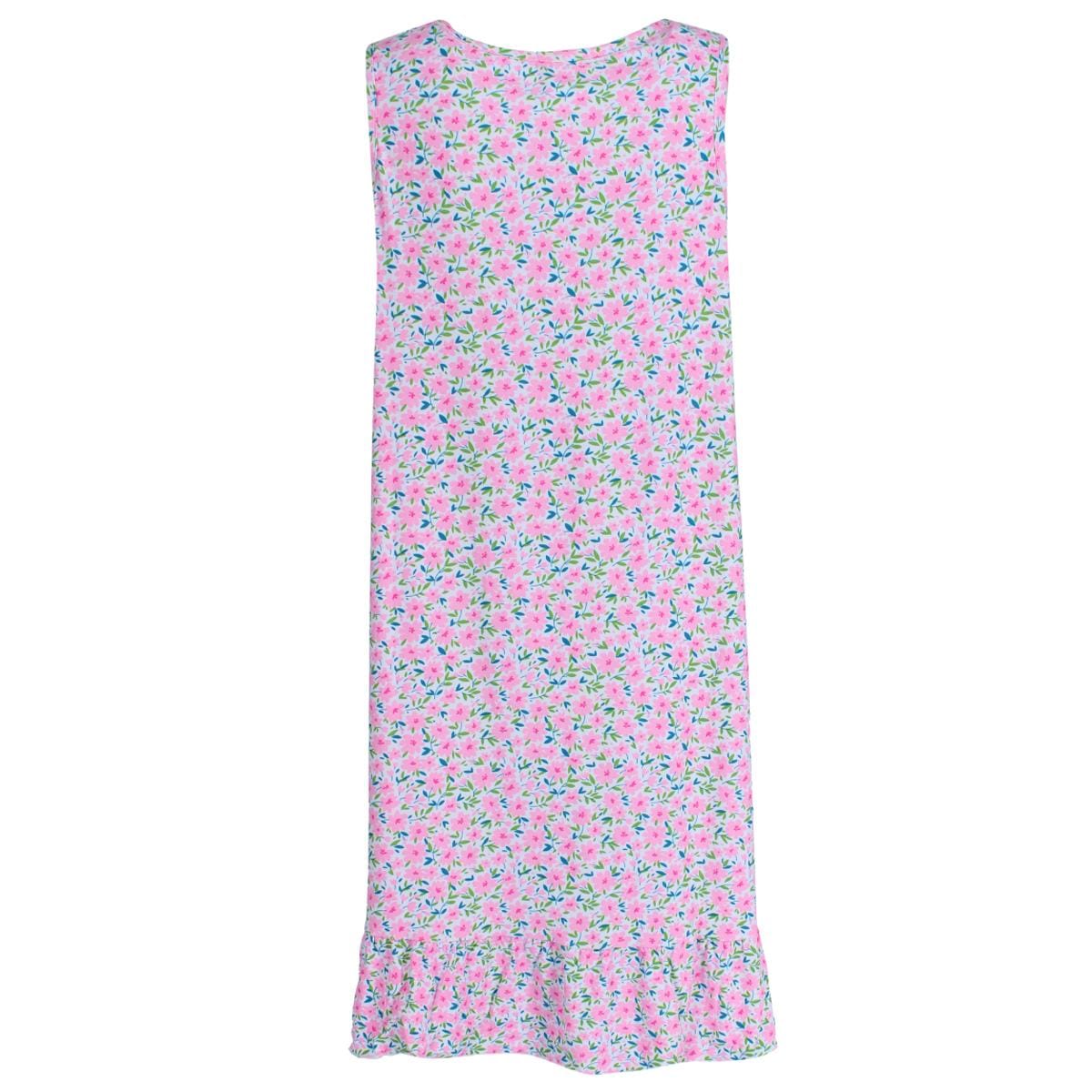 Miss Lillian Women's Floral Henley Ruffle Sleeveless Sleep Gown - Pink